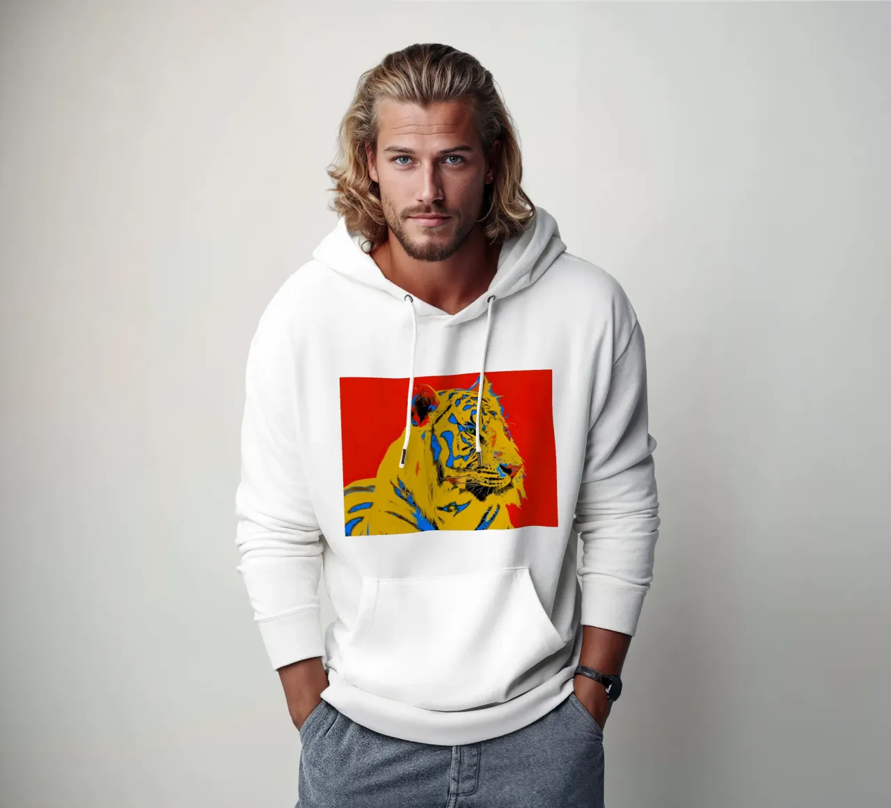 Tiger Pop Art red felpa con cappuccio da Happy 😃 Art 🎨 by Christine Schnoell