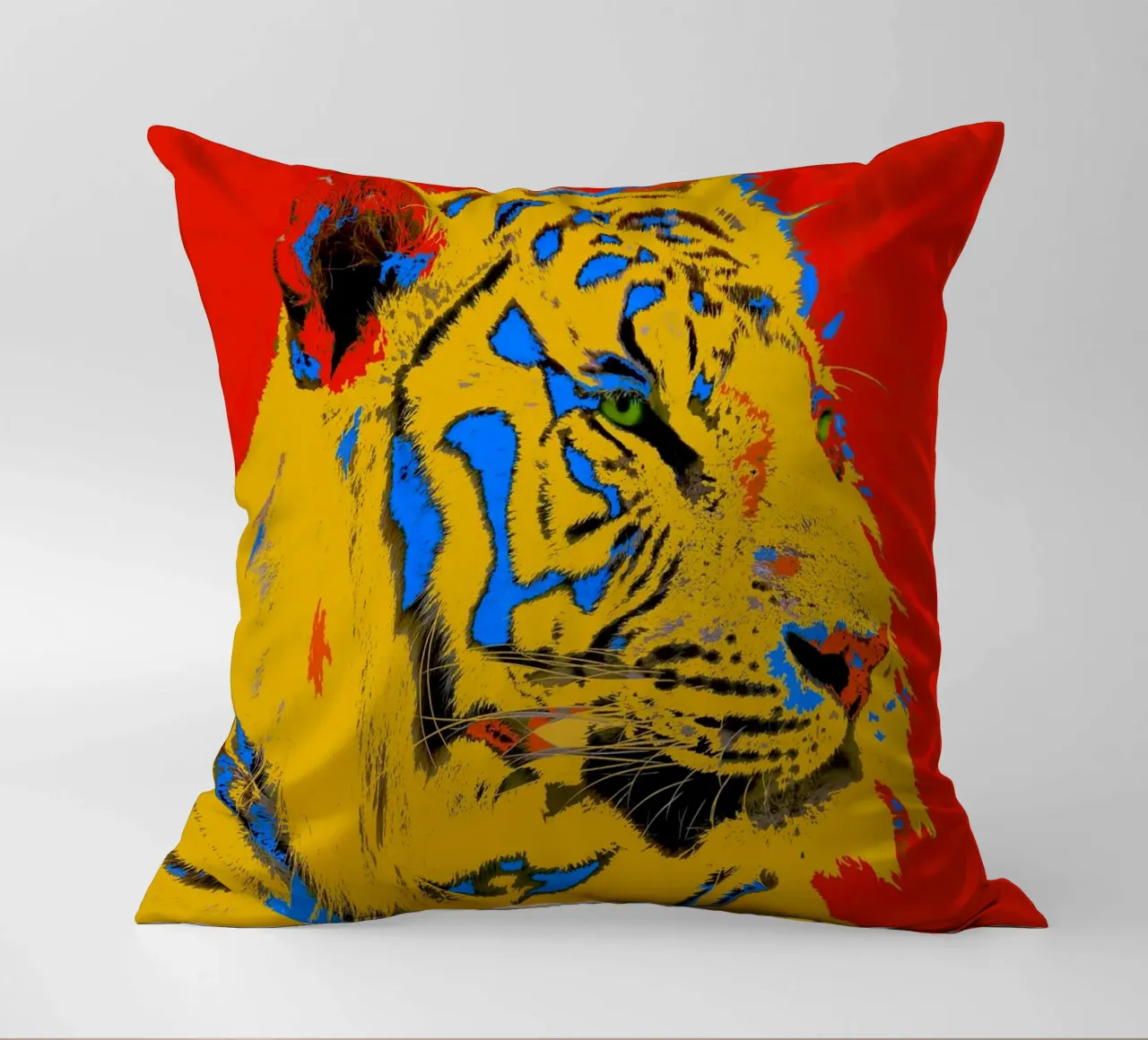 Tiger Pop Art red cuscino da Happy 😃 Art 🎨 by Christine Schnoell
