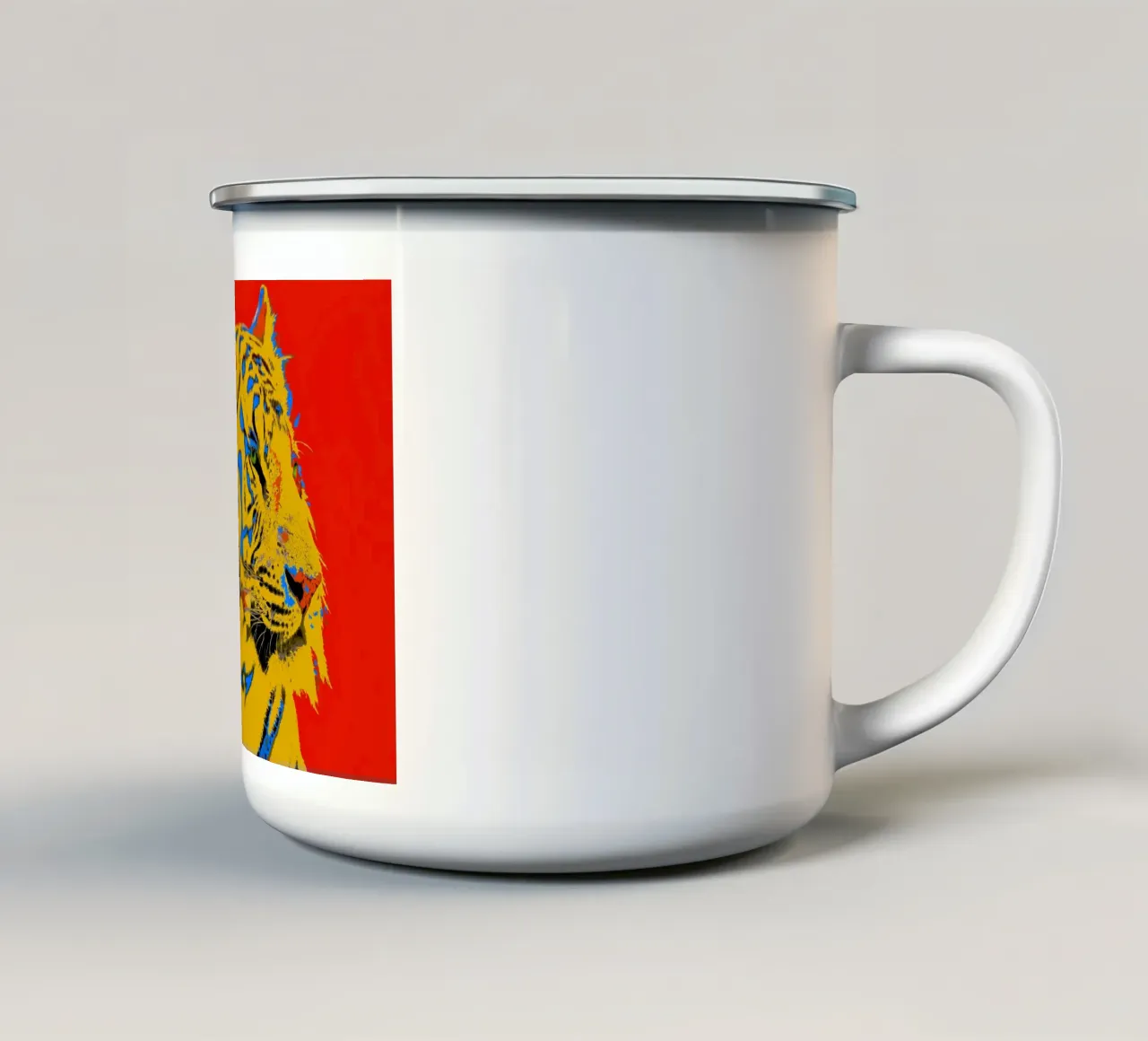 Tiger Pop Art red tazza in smalto da Happy 😃 Art 🎨 by Christine Schnoell