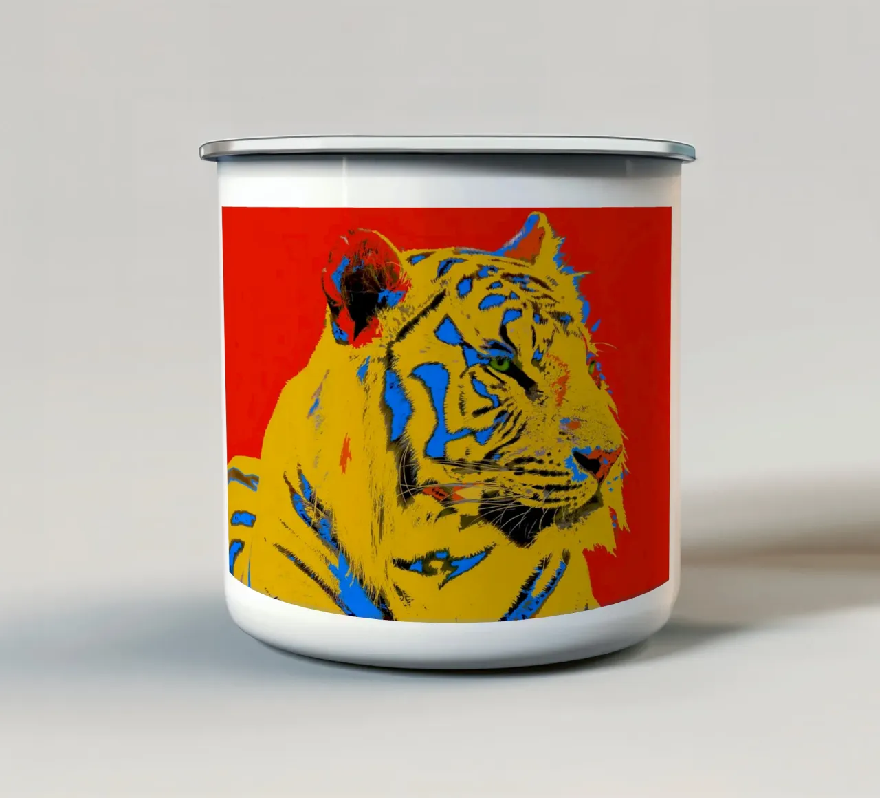 Tiger Pop Art red tazza in smalto da Happy 😃 Art 🎨 by Christine Schnoell