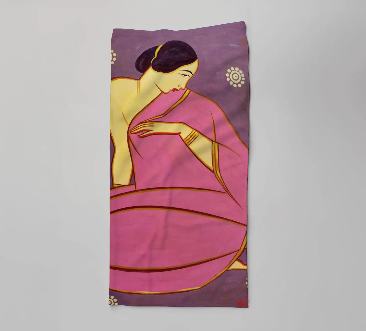 Signora in sari rosa di Jamini Roy asciugamano da bagno da Classic Art Prints