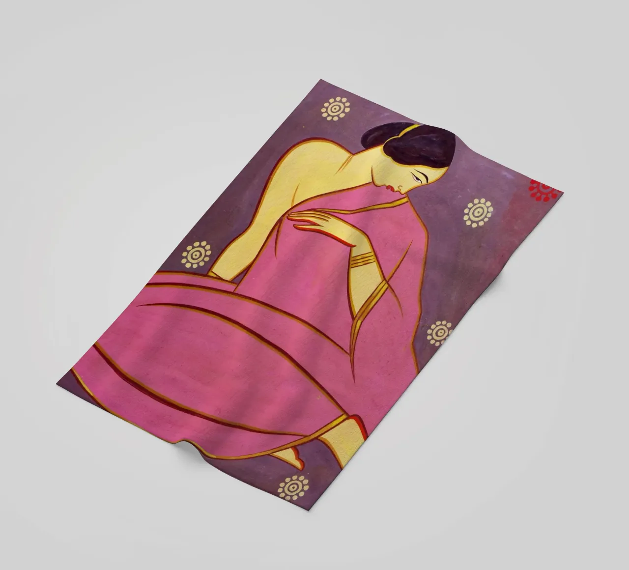 Signora in sari rosa di Jamini Roy telo mare da Classic Art Prints