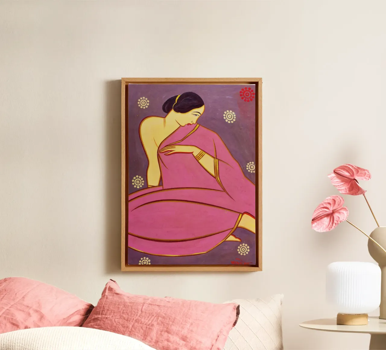 Signora in sari rosa di Jamini Roy tela con Cornice a cassetta da Classic Art Prints