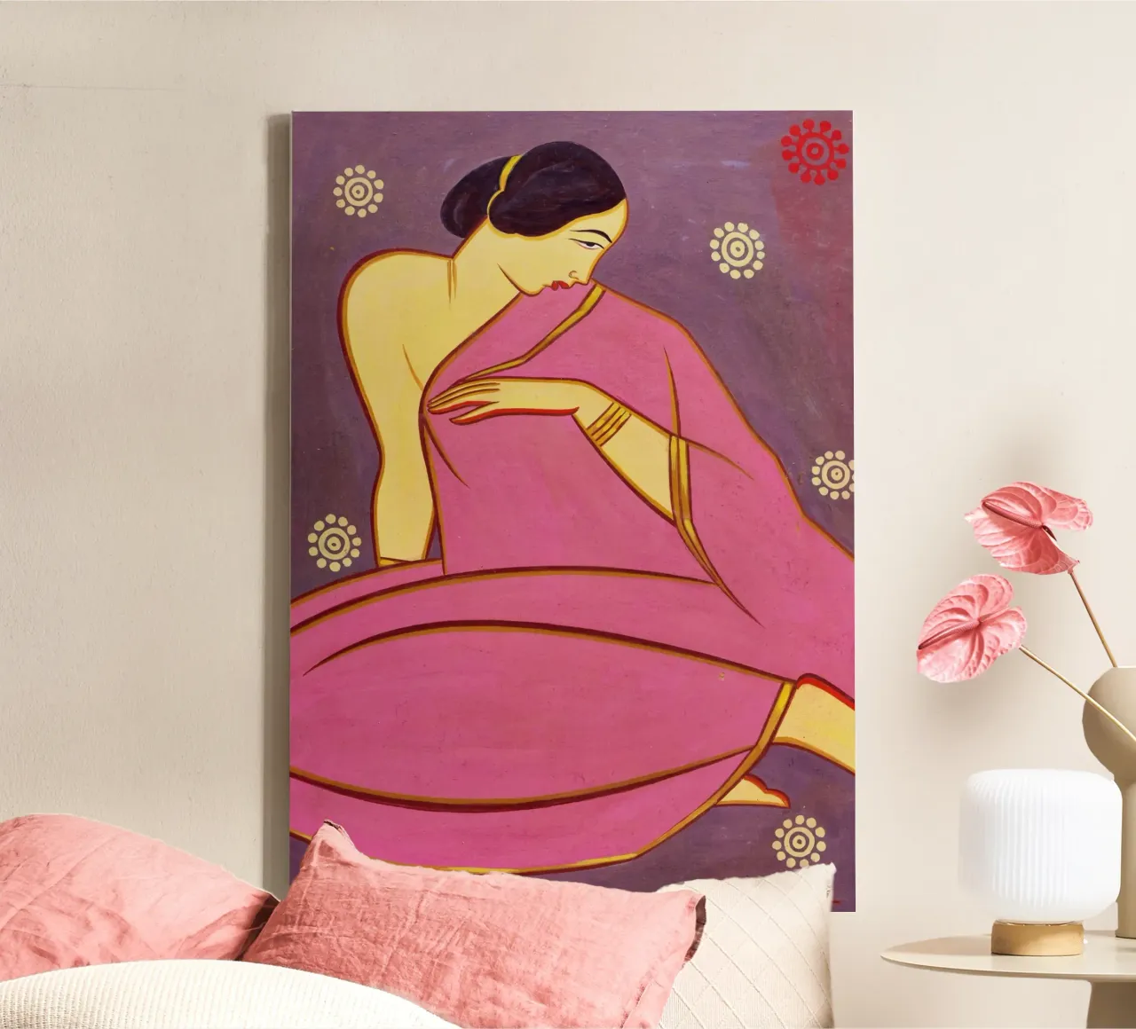 Signora in sari rosa di Jamini Roy tela con Cornice a cassetta da Classic Art Prints
