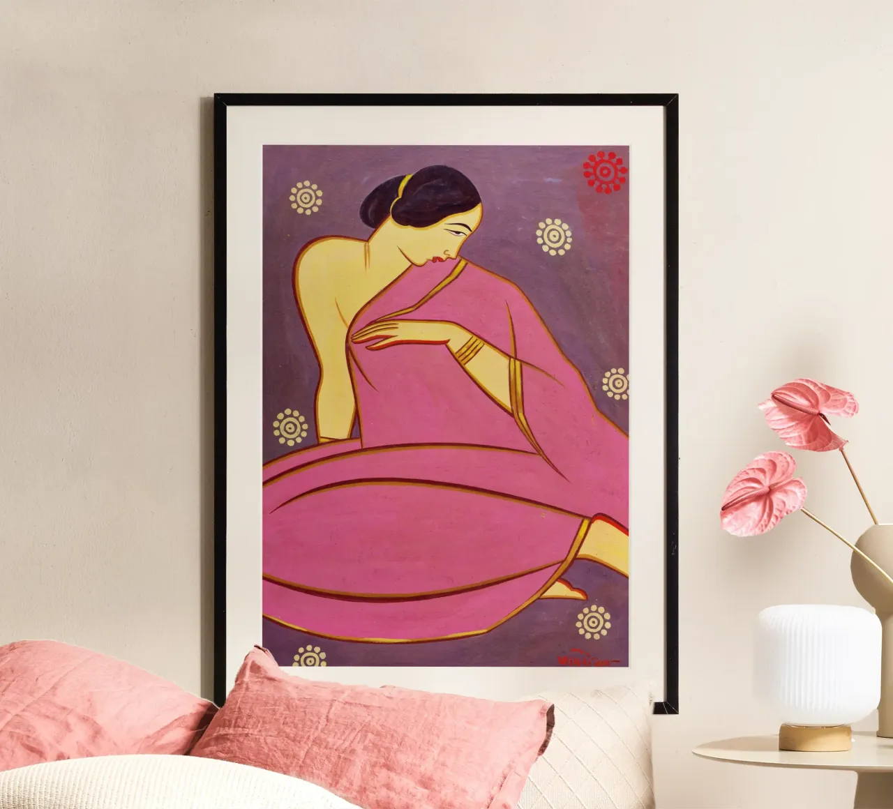 Signora in sari rosa di Jamini Roy carta hahnemühle da Classic Art Prints