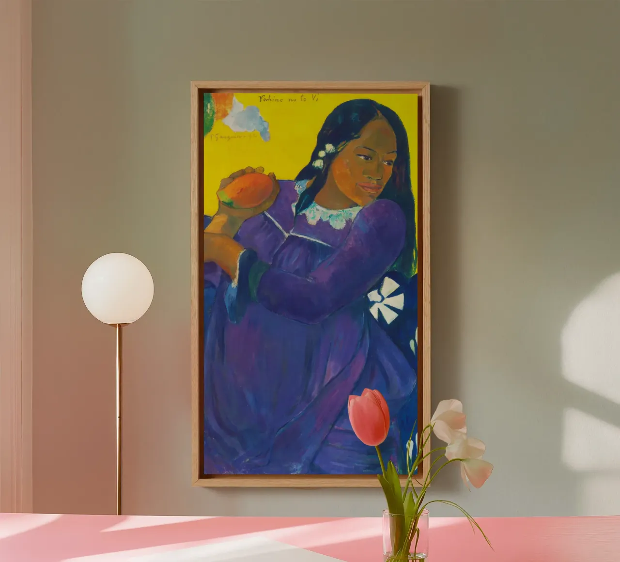 Nō te vi (Donna con mango) (1892) di Paul Gauguin tela con Cornice a cassetta da Venus Art