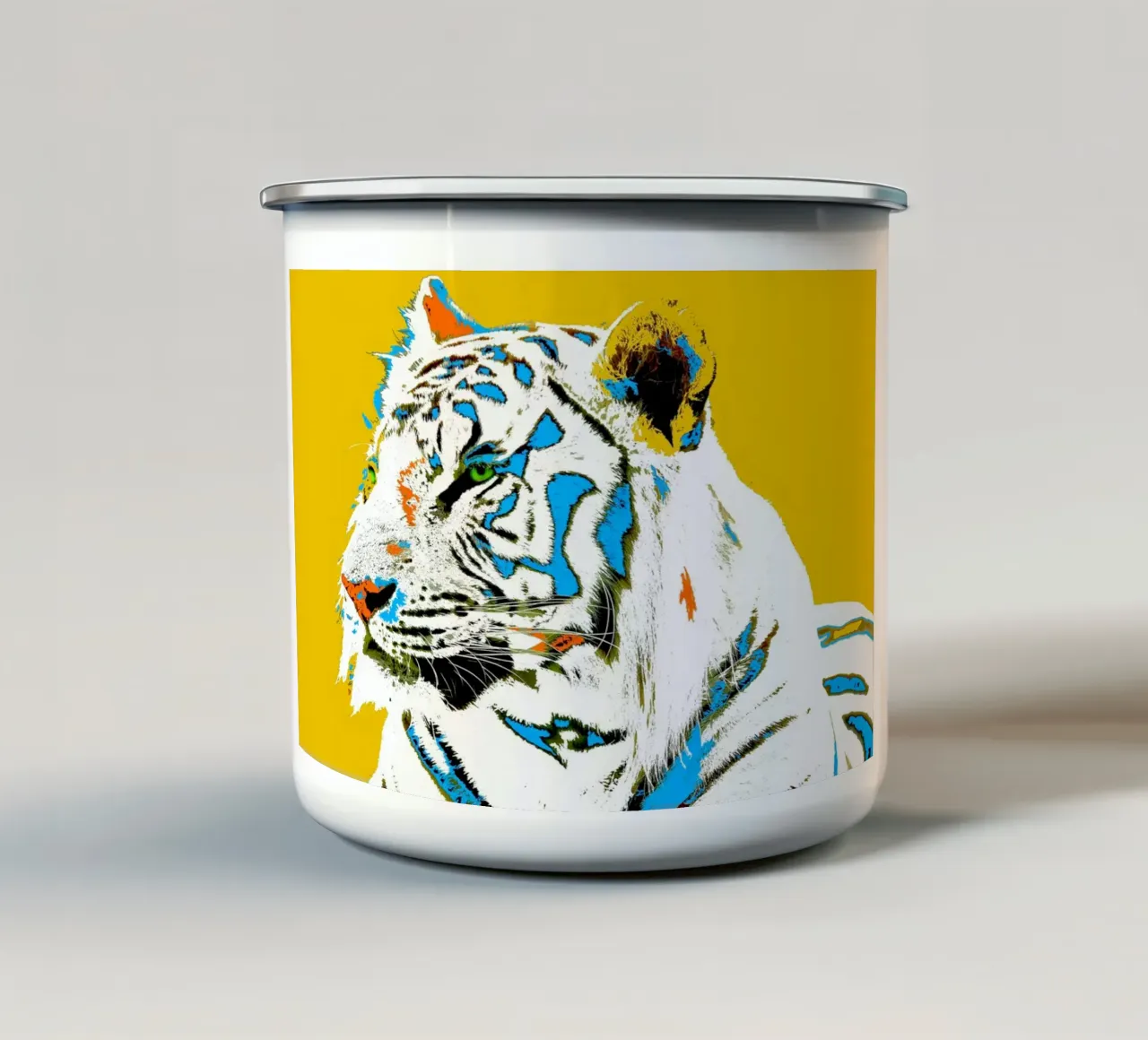 Tiger Pop Art, gelb tazza in smalto da Happy 😃 Art 🎨 by Christine Schnoell