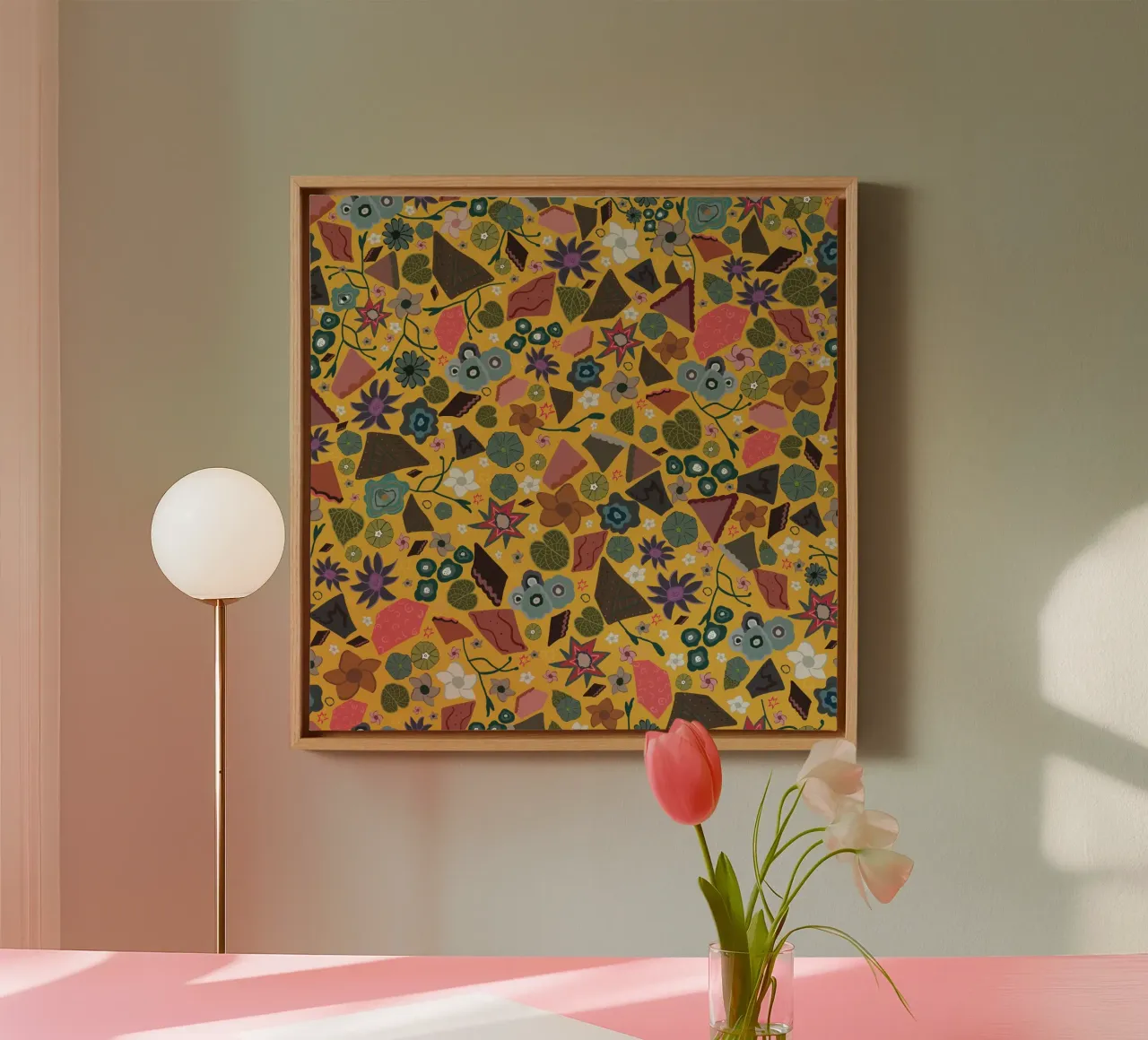 Abstract floral pattern canvas with Floater frame by gulsengunel