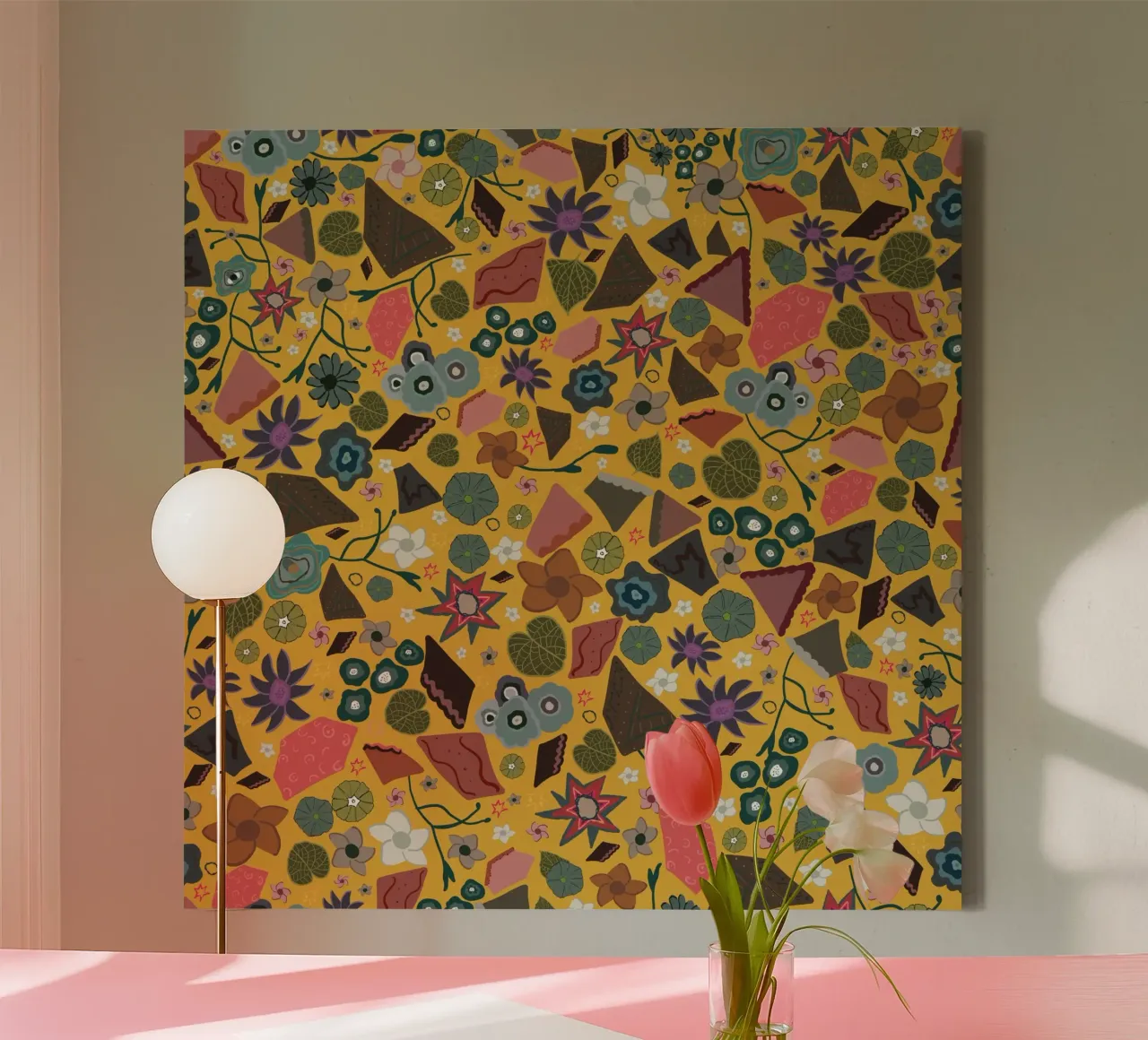 Abstract floral pattern canvas with Floater frame by gulsengunel
