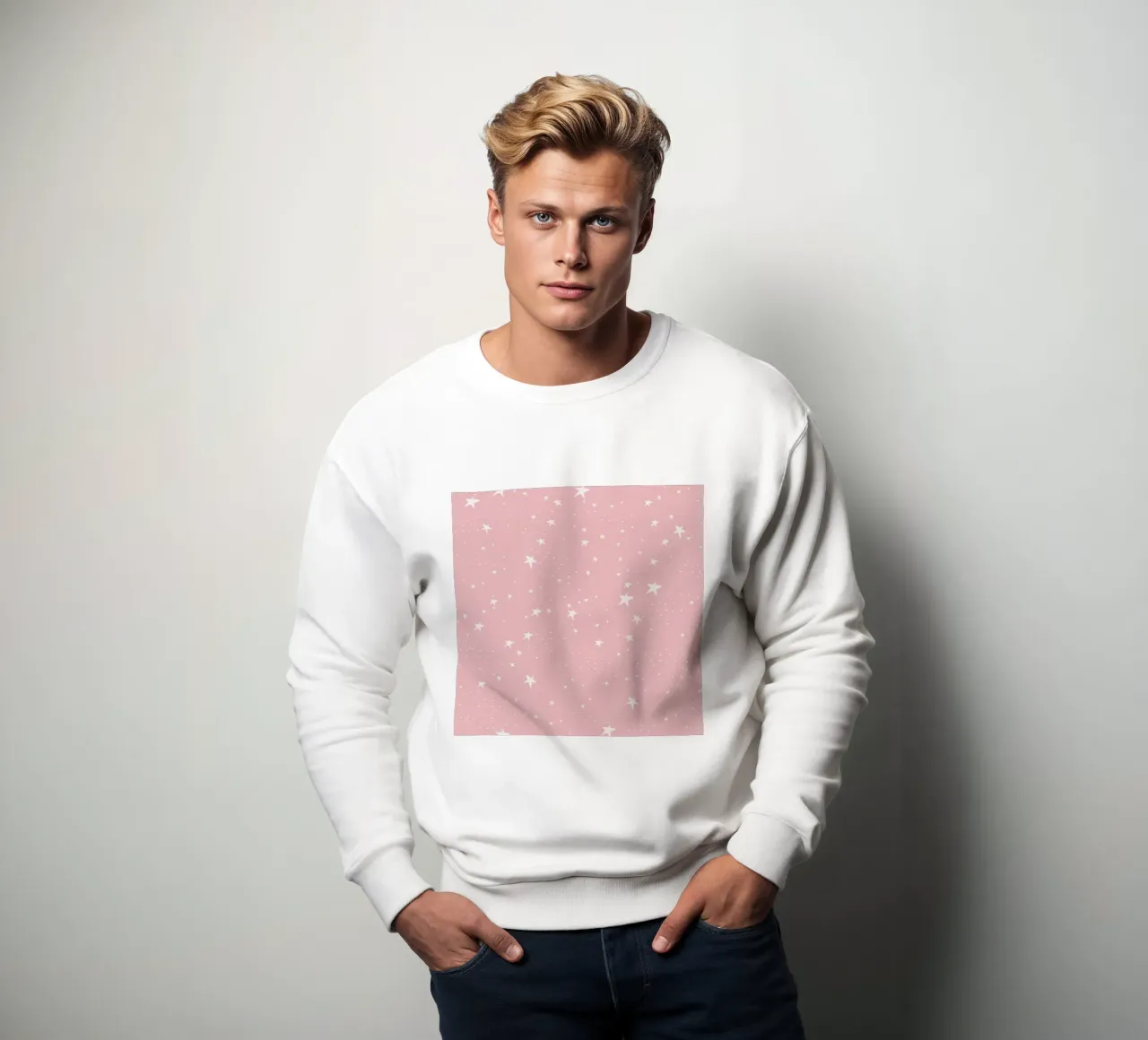 star shapes seamless pattern pink background sweatshirt by gulsengunel