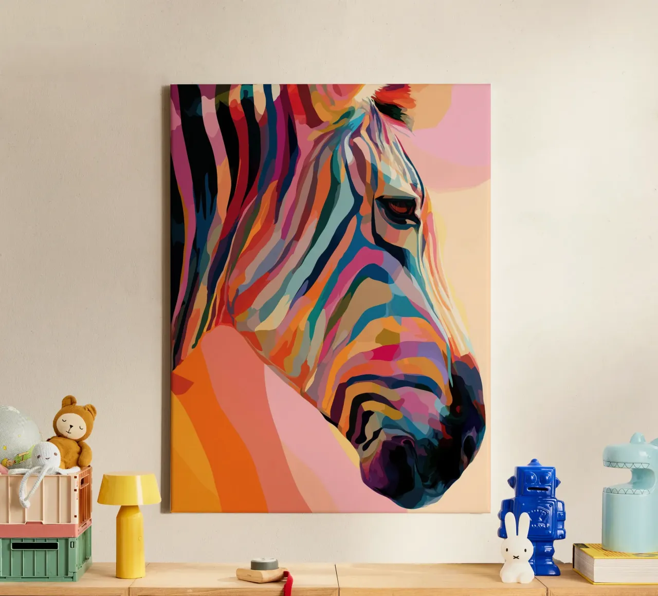 Zebra colorata tela con Cornice a cassetta da Pictura