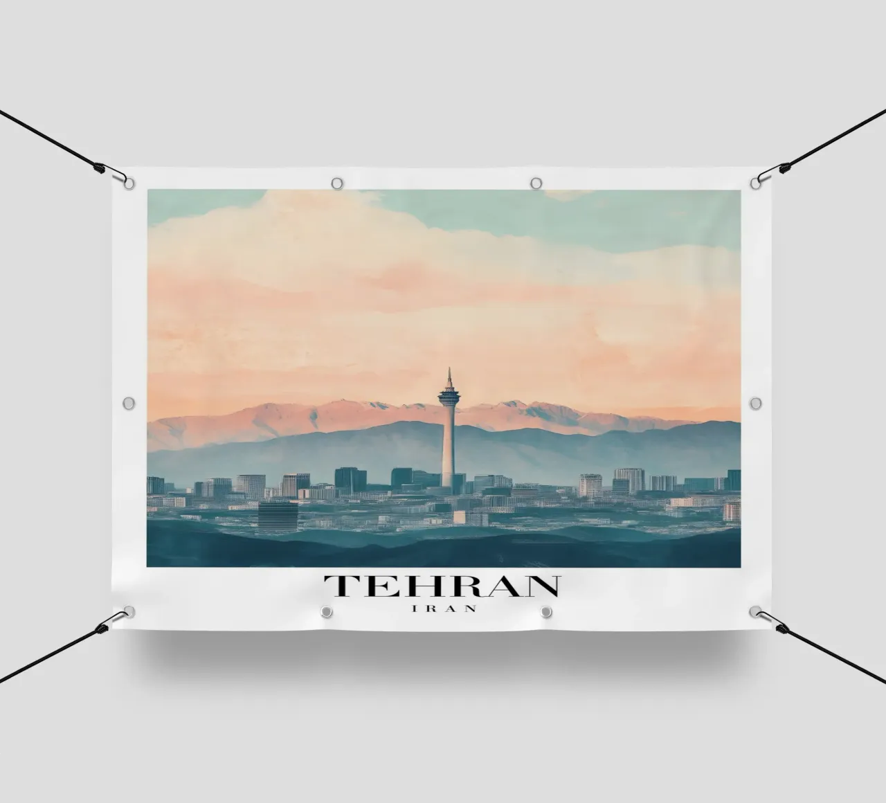 Tehran Skyline Art Print - Milad Tower & Mountains pvc cover by homdeco