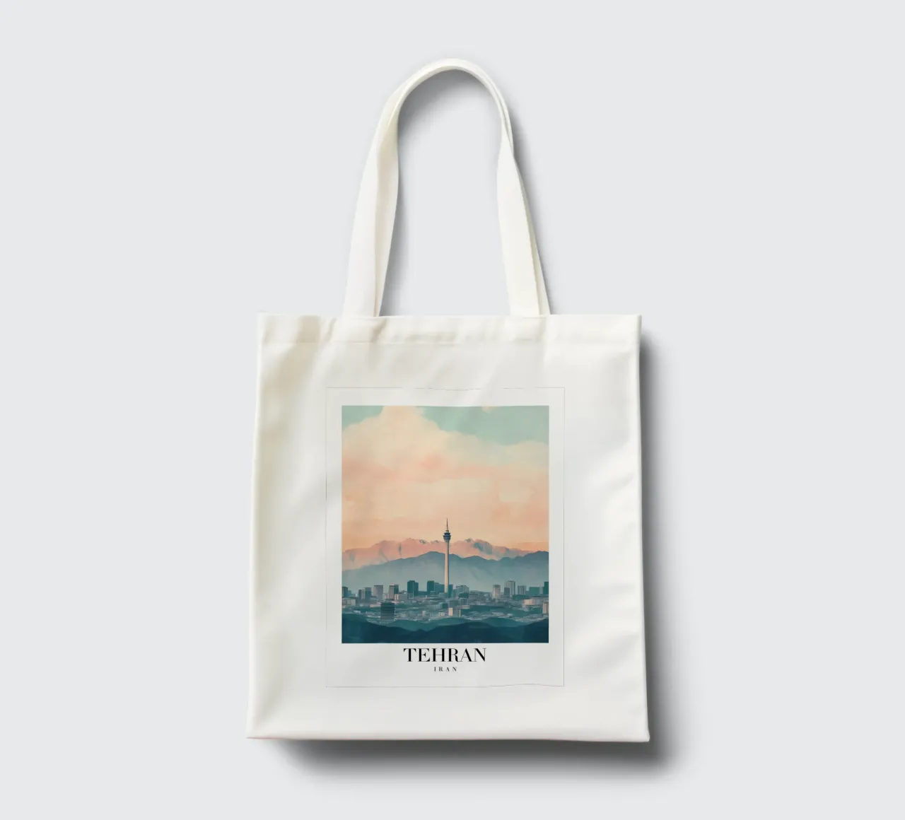 Teheran Skyline Art Print - Milad Tower & Mountains jute draagtas van homdeco