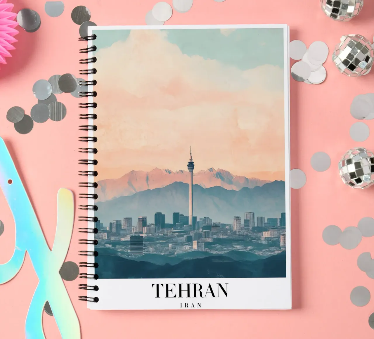 Tehran Skyline Art Print - Milad Tower & Mountains spiral notebook by homdeco
