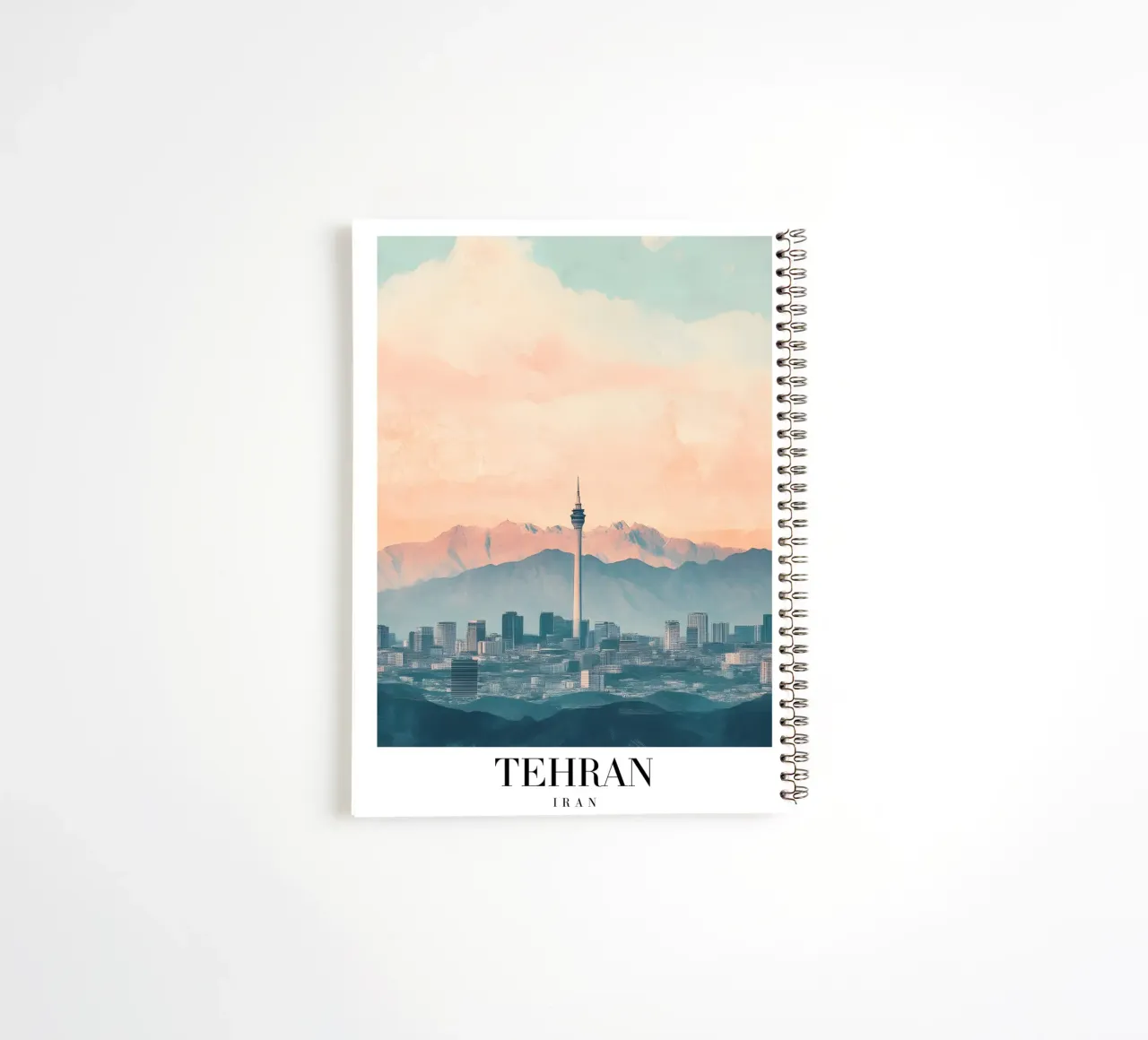 Tehran Skyline Art Print - Milad Tower & Mountains spiral notebook by homdeco