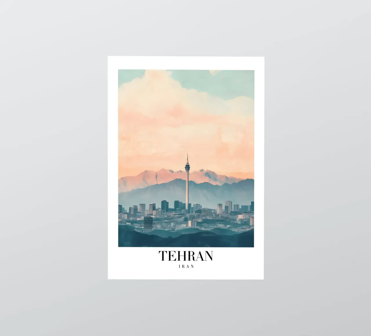 Tehran Skyline Art Print - Milad Tower & Mountains sticker by homdeco