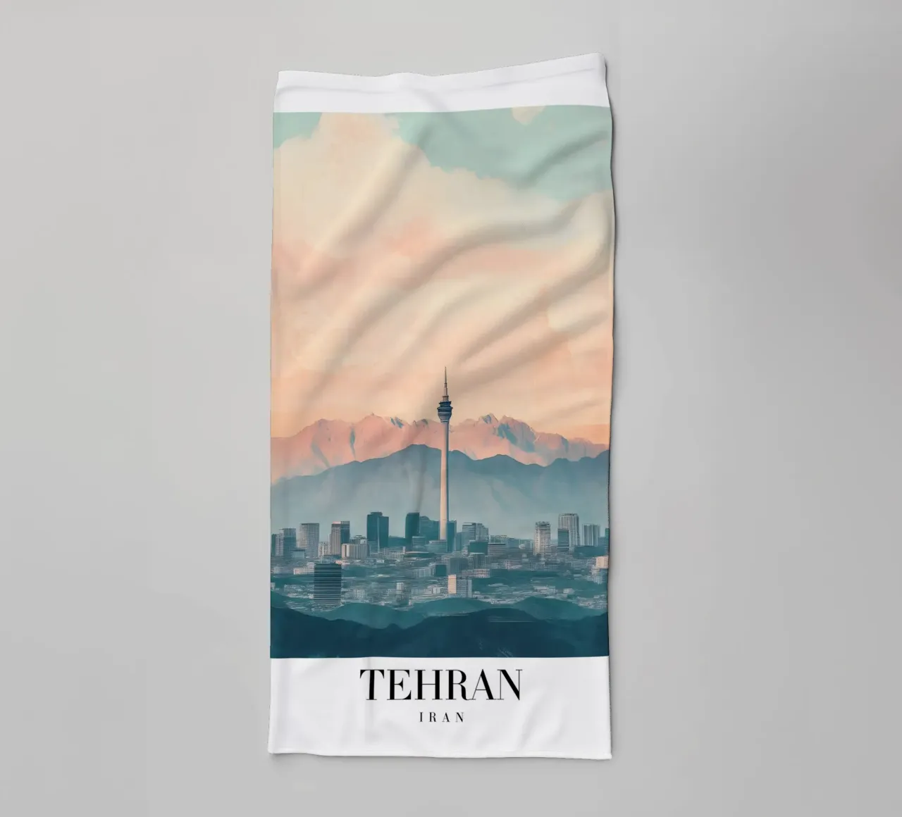Tehran Skyline Art Print - Milad Tower & Mountains towel by homdeco