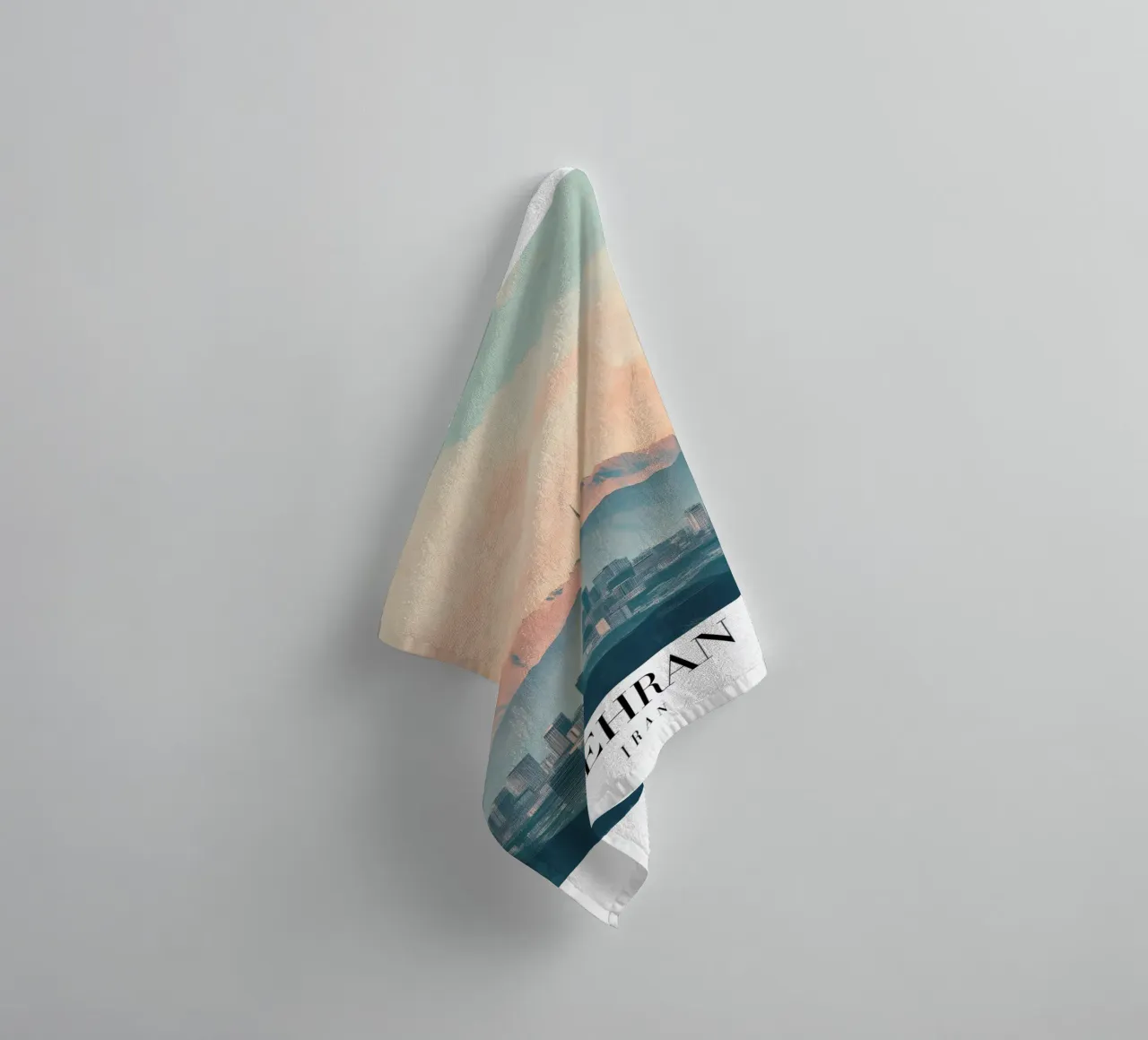 Tehran Skyline Art Print - Milad Tower & Mountains towel by homdeco