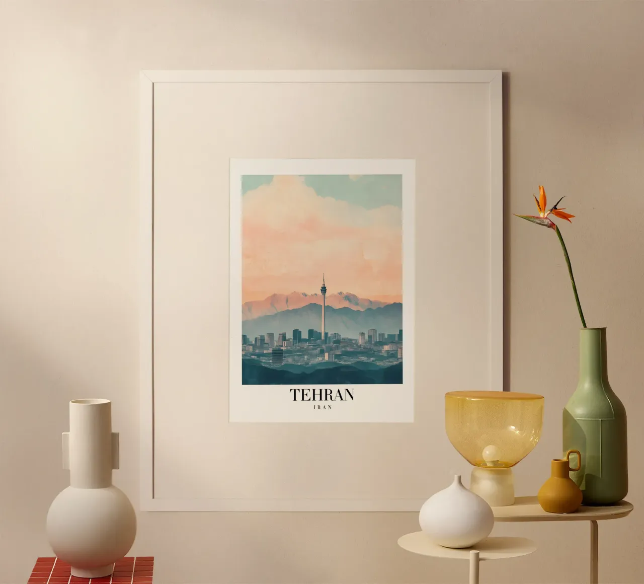 Teheran Skyline Art Print - Milad Tower & Mountains hahnemühle van homdeco