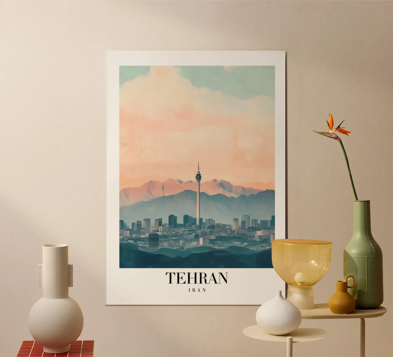 Teheran Skyline Art Print - Milad Tower & Mountains hahnemühle van homdeco