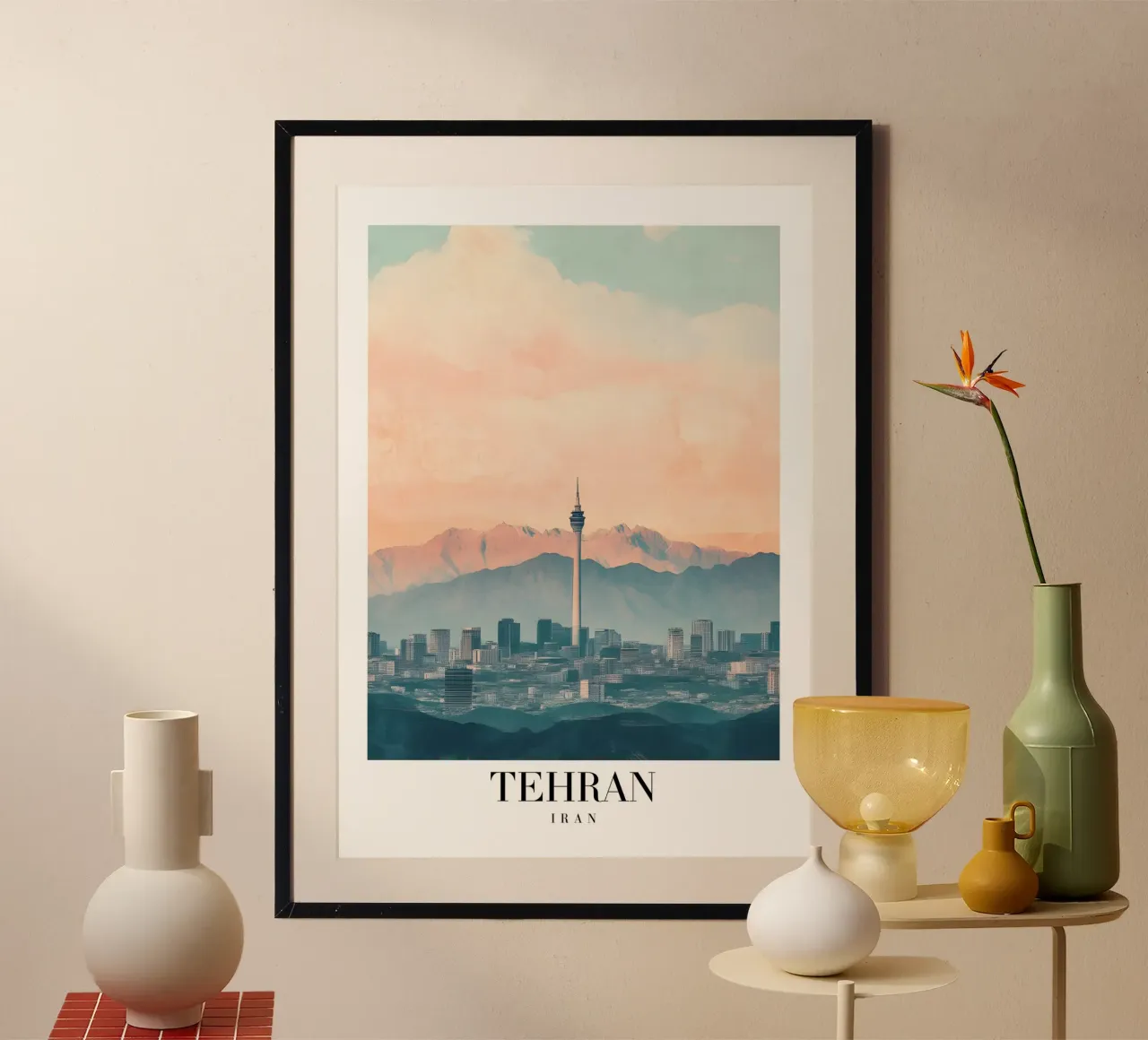 Teheran Skyline Art Print - Milad Tower & Mountains hahnemühle van homdeco