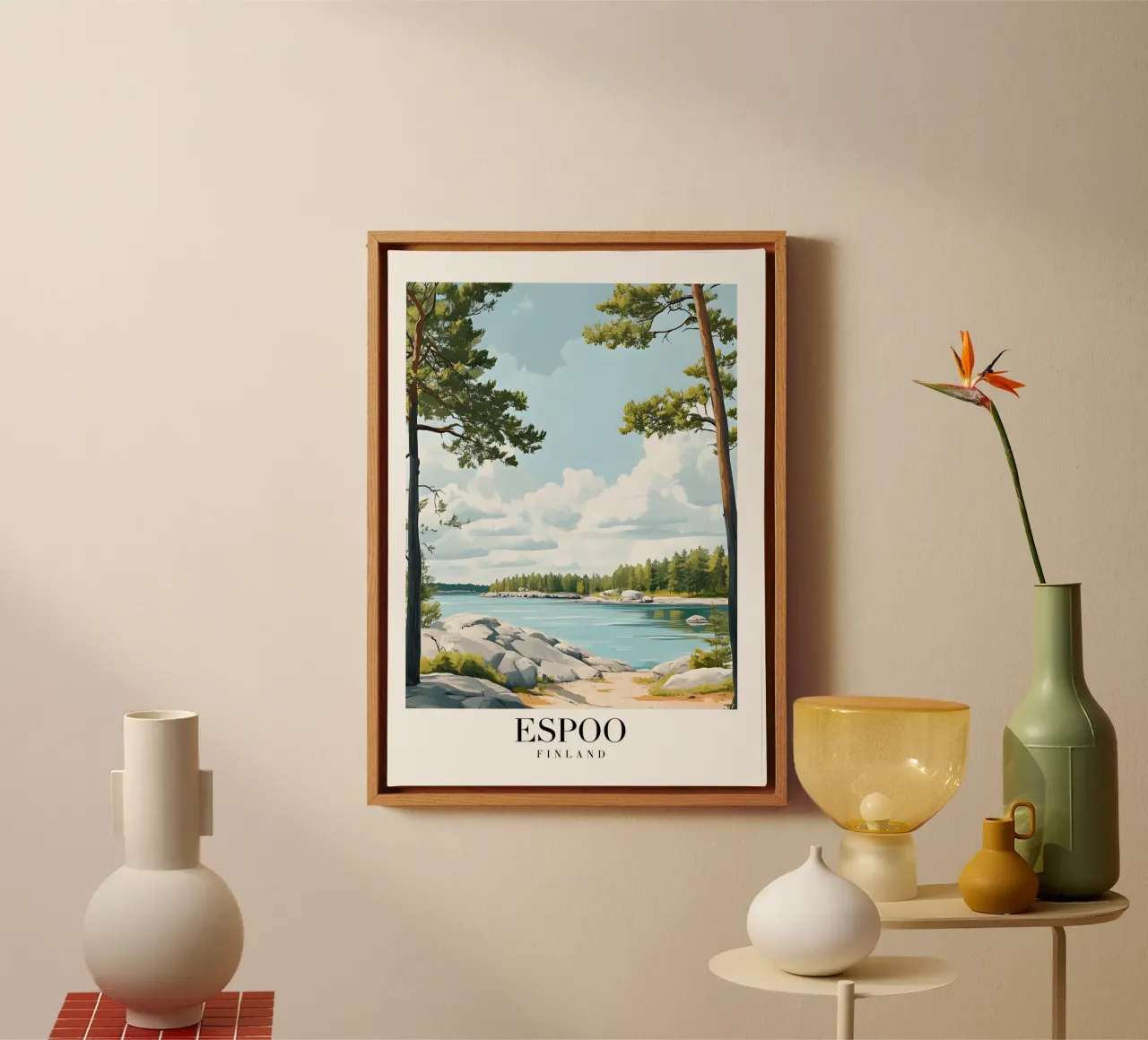 Espoo Finland Meer Kunstdruk - Natuur Landschap canvas met Baklijst van homdeco