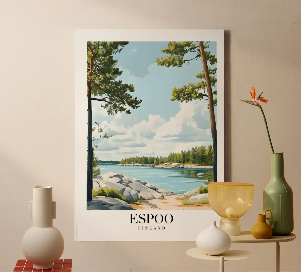 Espoo Finland Meer Kunstdruk - Natuur Landschap canvas met Baklijst van homdeco