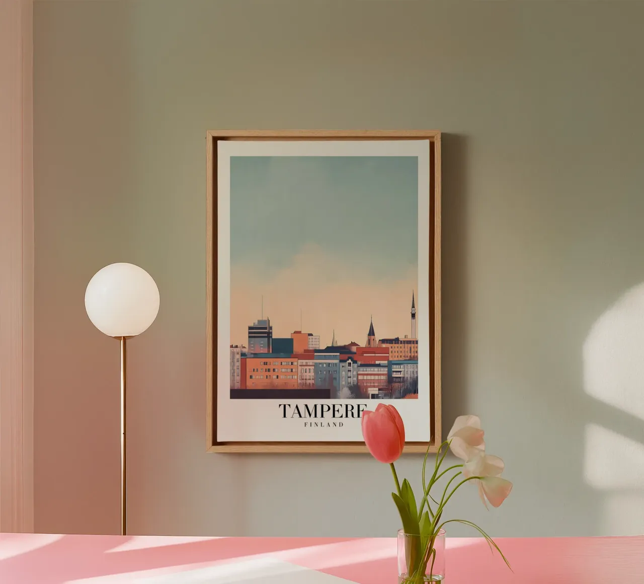 Tampere Finland stadsgezicht Art Print - Nordic Skyline canvas met Baklijst van homdeco