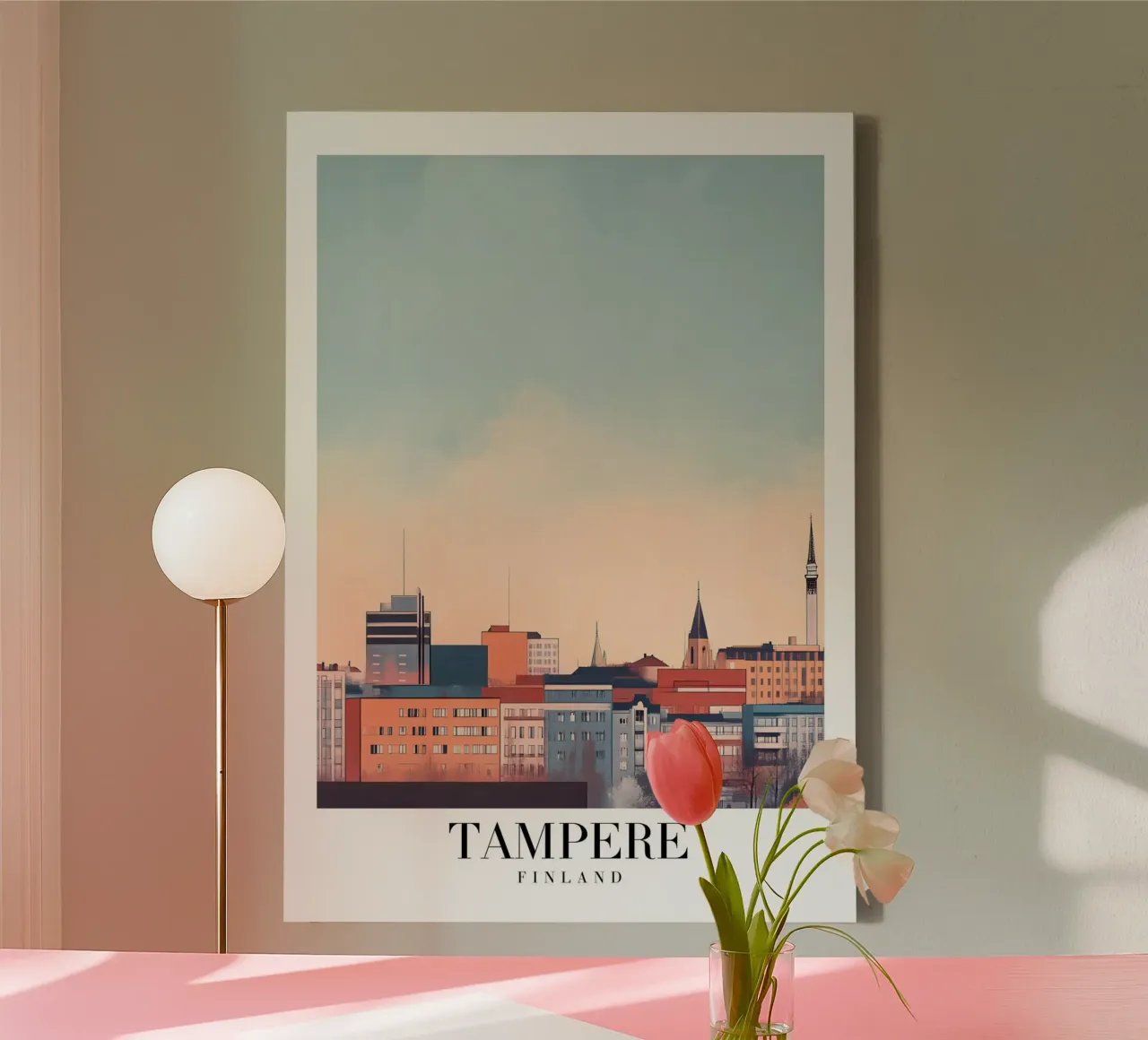 Tampere Finland stadsgezicht Art Print - Nordic Skyline canvas met Baklijst van homdeco