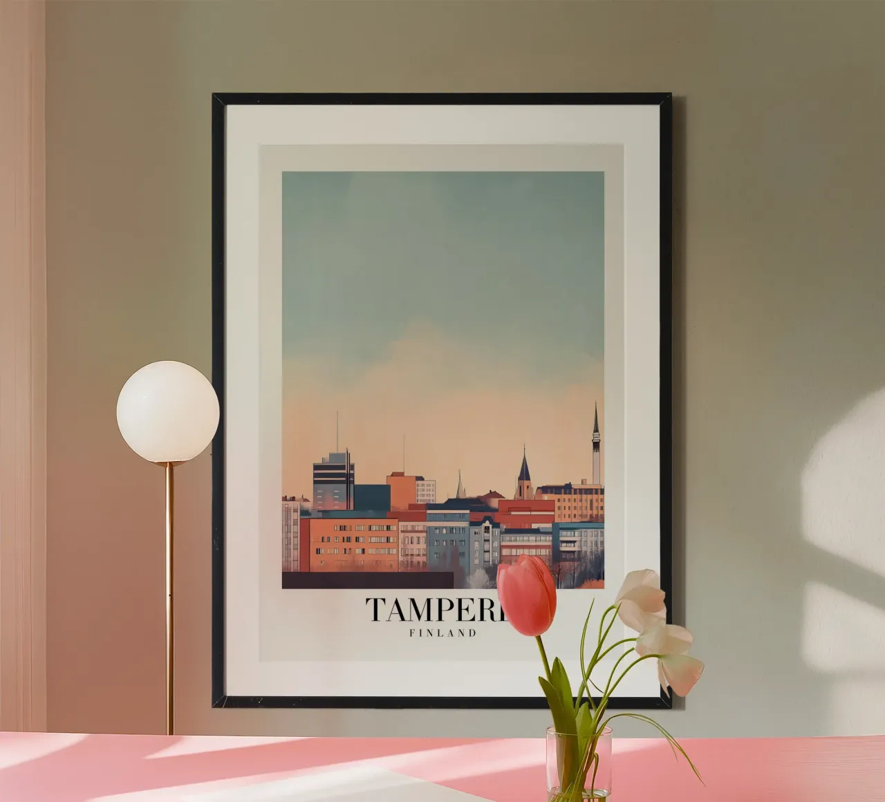 Tampere Finland Cityscape Art Print - Skyline Nórdico poster con marco de aluminio de homdeco