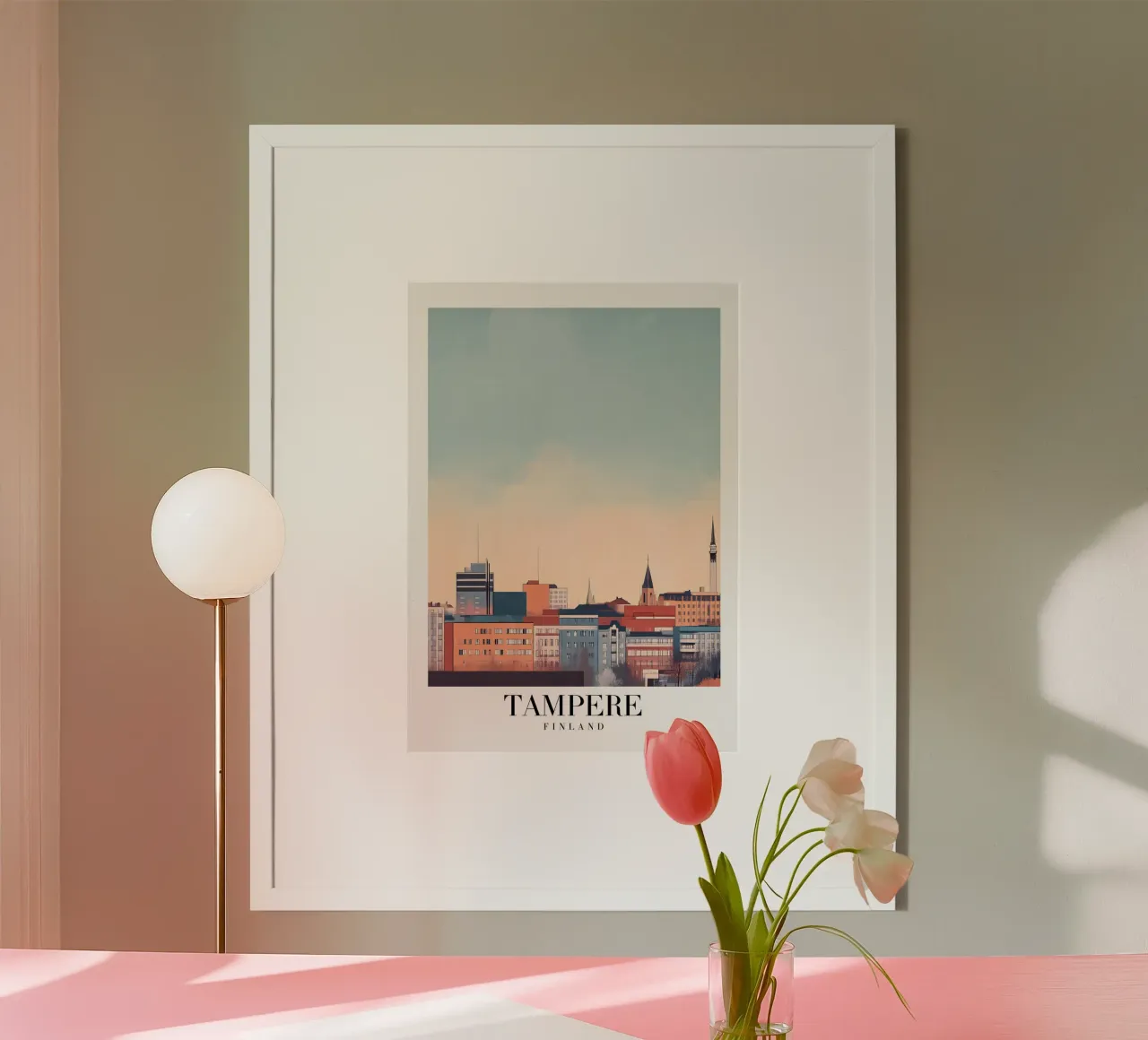 Tampere Finland Cityscape Art Print - Skyline Nórdico poster con marco de aluminio de homdeco