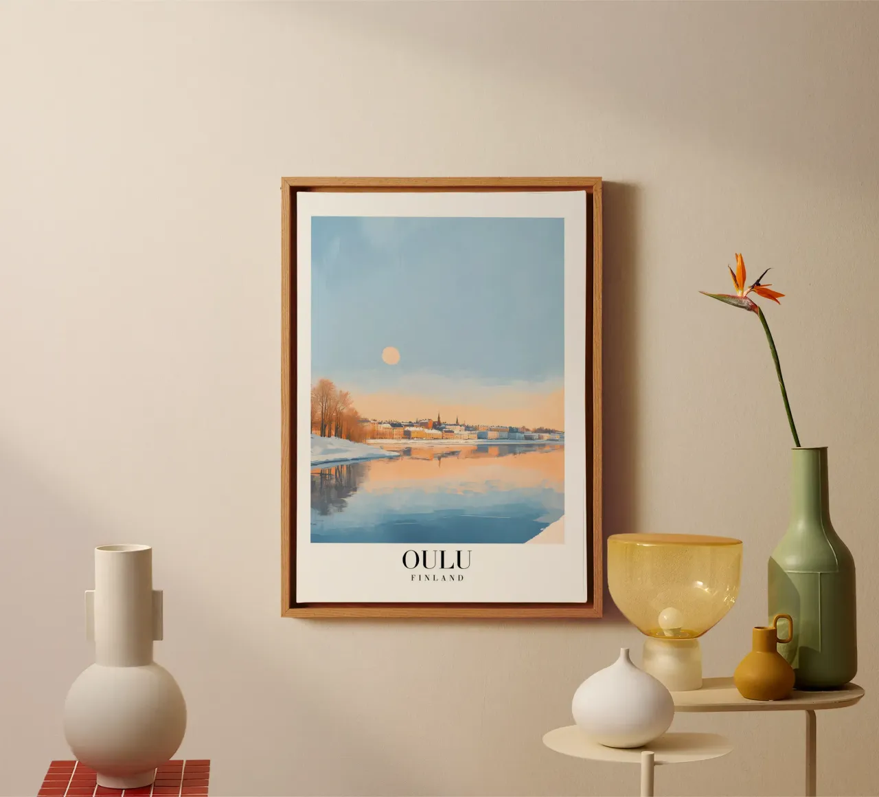 Oulu Finland Zonsondergang rivier Art Print - Nordic Winter canvas met Baklijst van homdeco