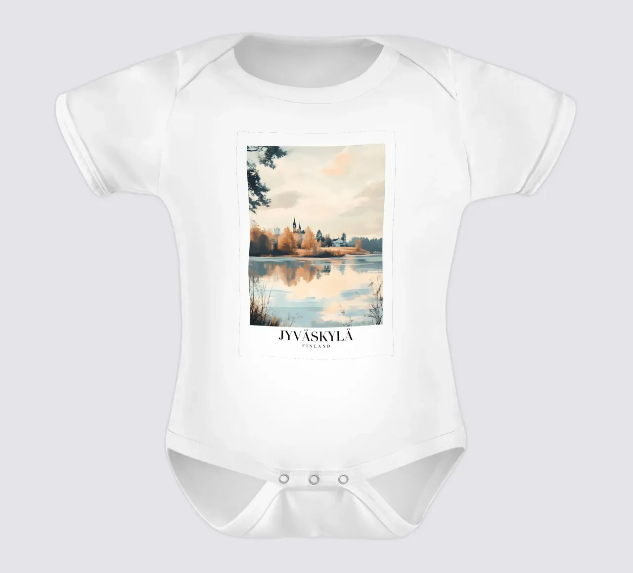 Impression d'art - Vue du lac de Jyväskylä en Finlande - Sérénité automnale body bébé de homdeco