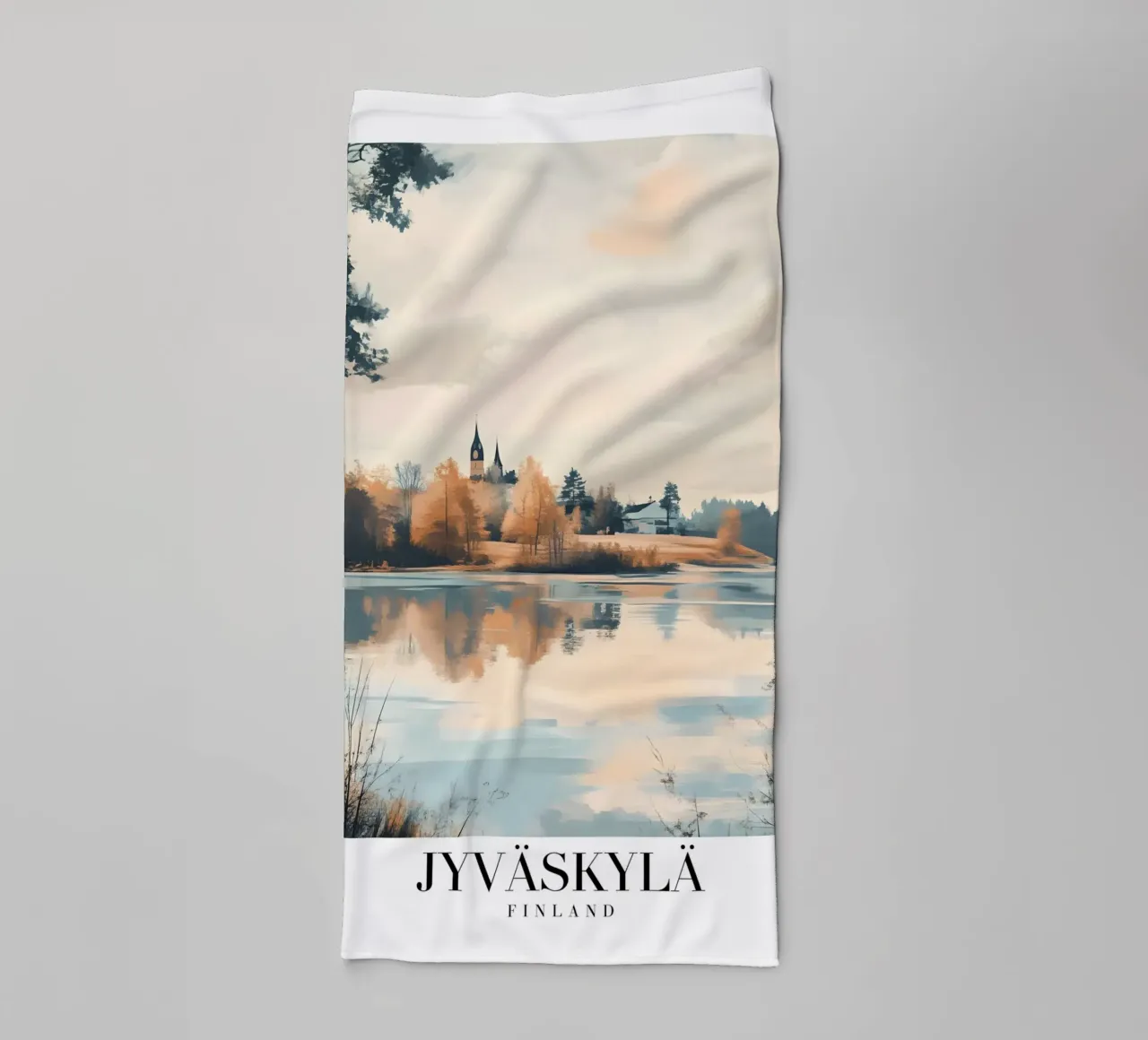 Impression d'art - Vue du lac de Jyväskylä en Finlande - Sérénité automnale serviette de bain de homdeco