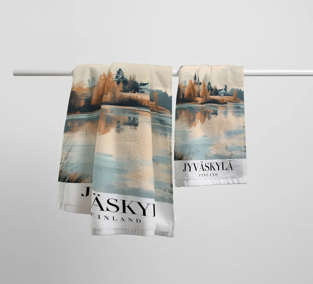 Impression d'art - Vue du lac de Jyväskylä en Finlande - Sérénité automnale serviette de bain de homdeco