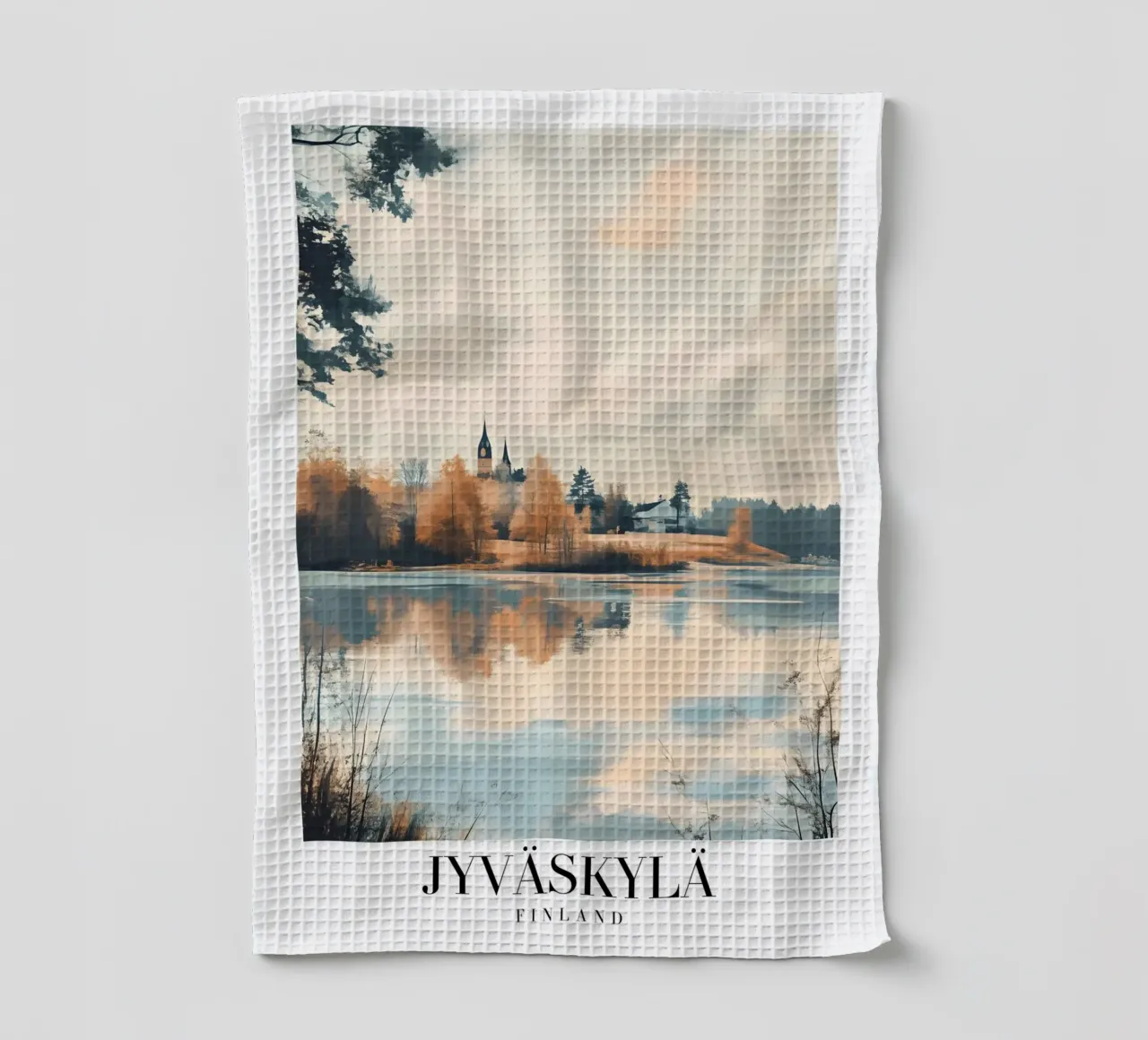 Impression d'art - Vue du lac de Jyväskylä en Finlande - Sérénité automnale torchon de homdeco