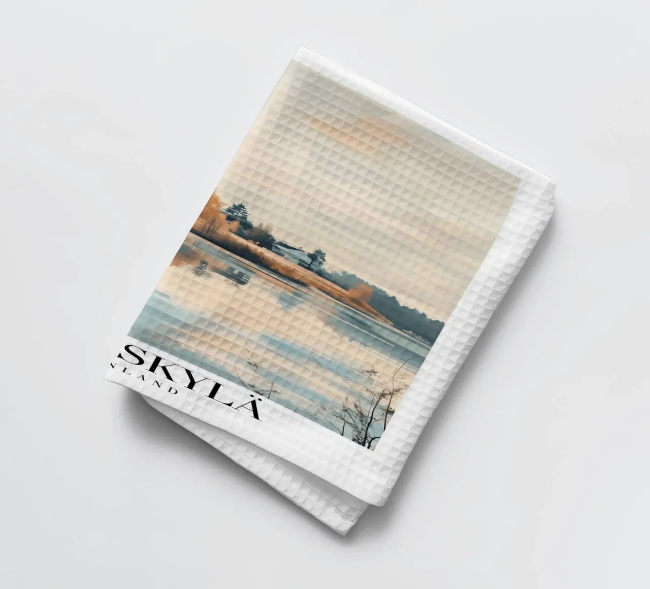 Impression d'art - Vue du lac de Jyväskylä en Finlande - Sérénité automnale torchon de homdeco