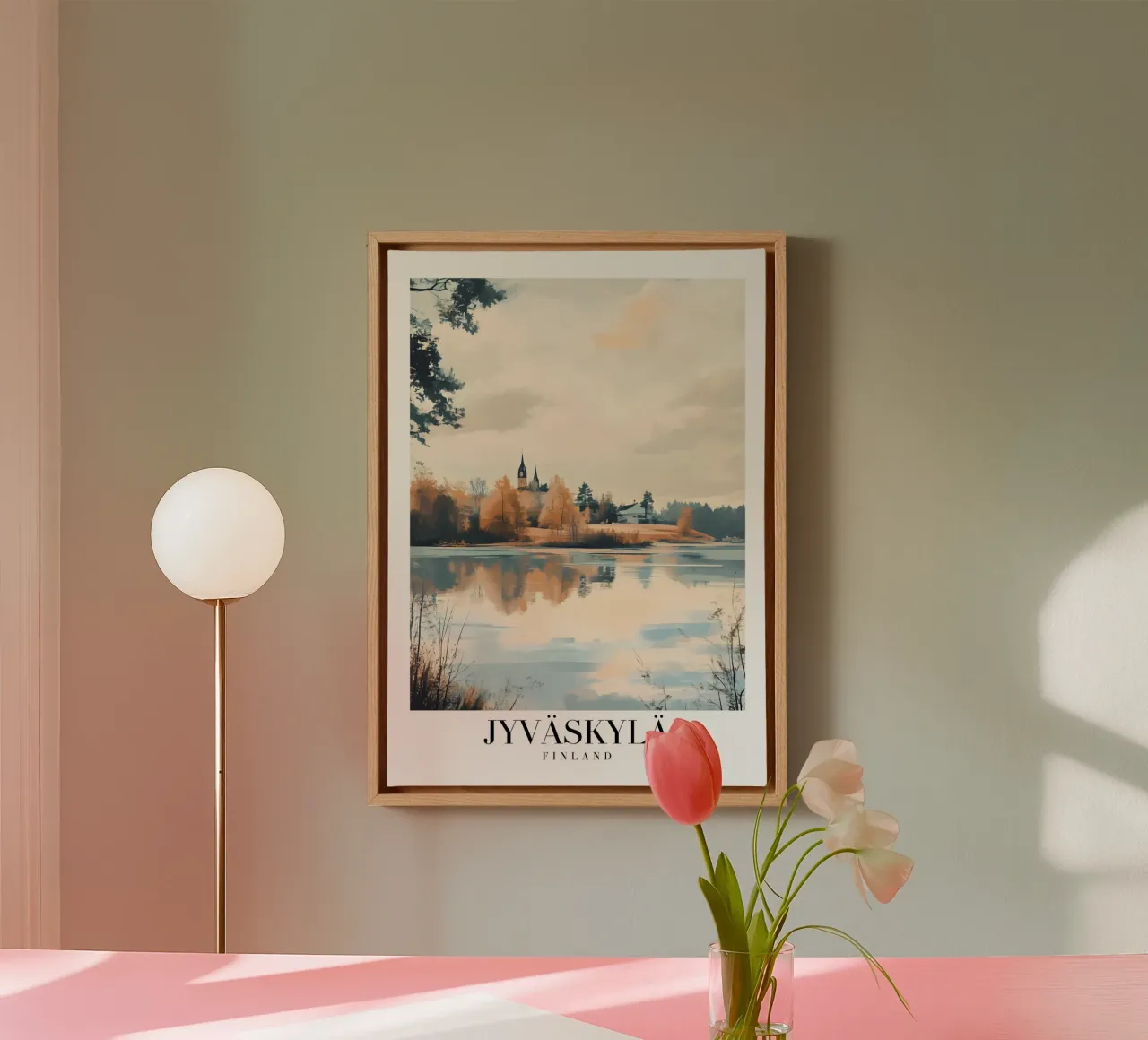 Jyväskylä Finland Meerzicht Kunstdruk - Herfstsereniteit canvas met Baklijst van homdeco