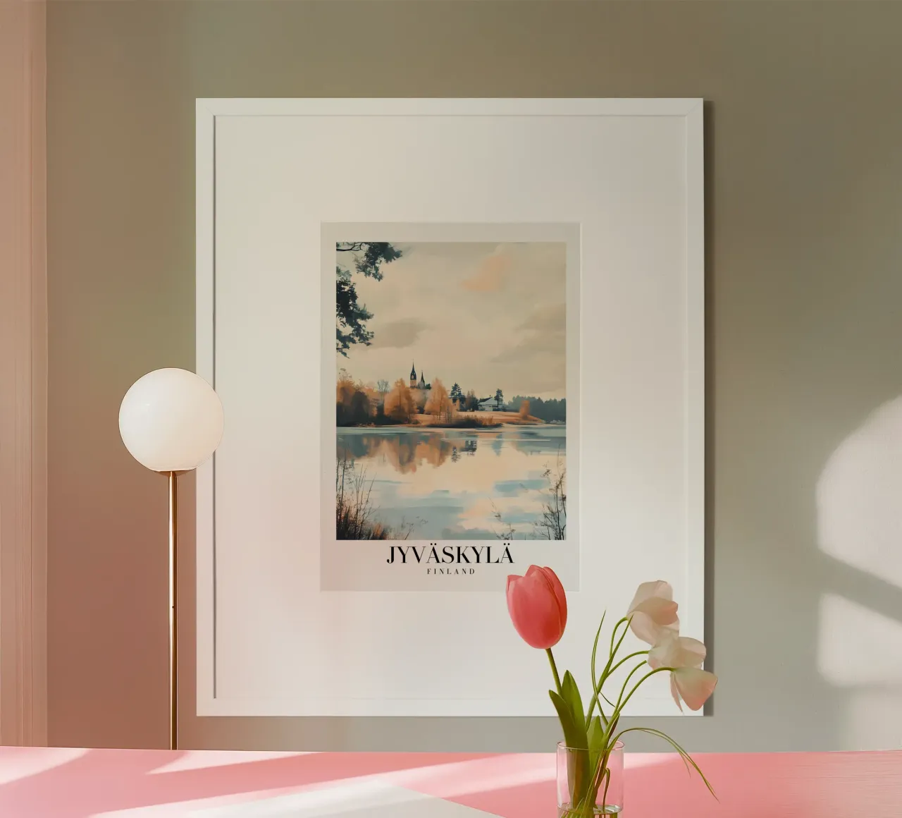 Impression d'art - Vue du lac de Jyväskylä en Finlande - Sérénité automnale poster avec cadre en aluminium de homdeco