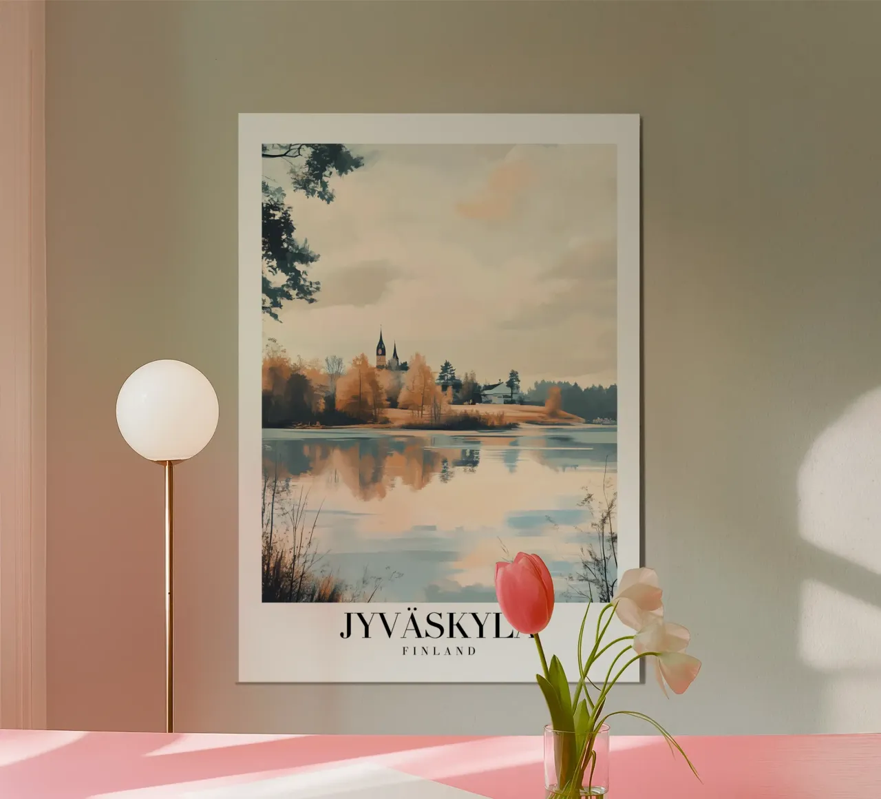 Impression d'art - Vue du lac de Jyväskylä en Finlande - Sérénité automnale poster avec cadre en aluminium de homdeco