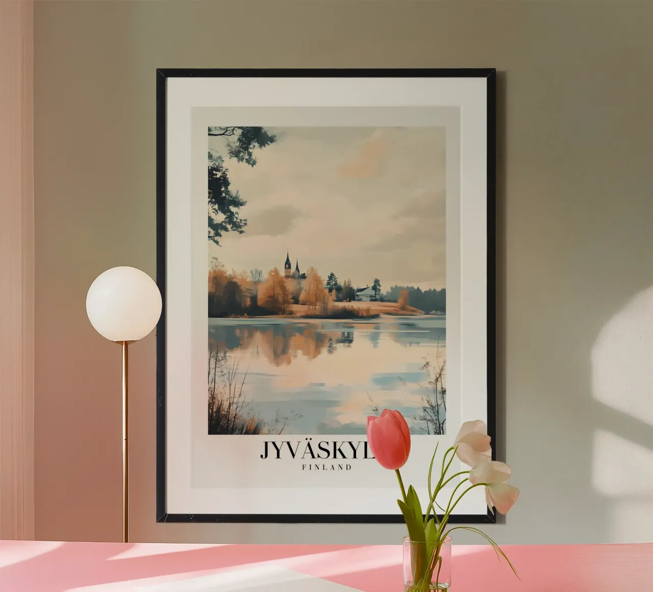Impression d'art - Vue du lac de Jyväskylä en Finlande - Sérénité automnale poster avec cadre en aluminium de homdeco