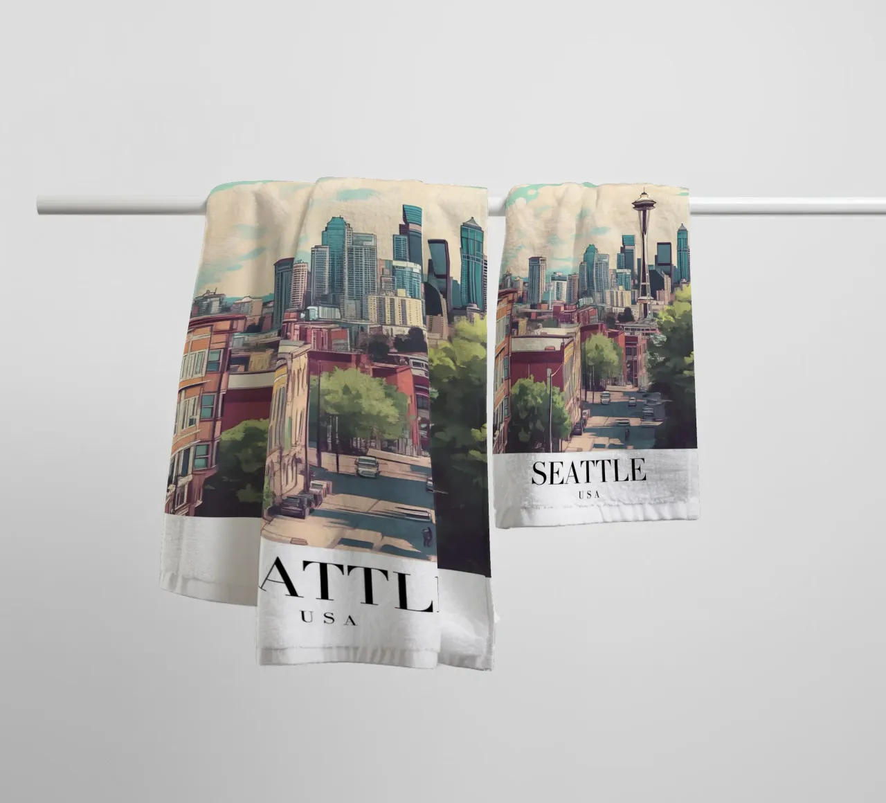 Seattle Skyline Art Print - Space Needle & Stadsgezicht badhanddoek van homdeco