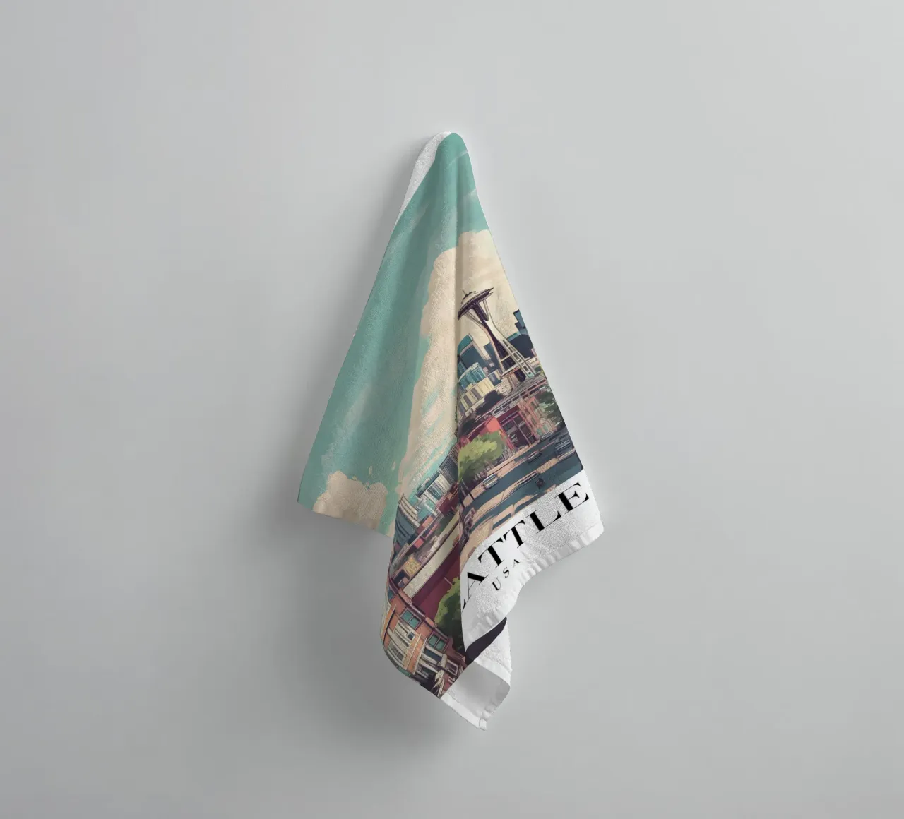 Seattle Skyline Art Print - Space Needle & Stadsgezicht badhanddoek van homdeco