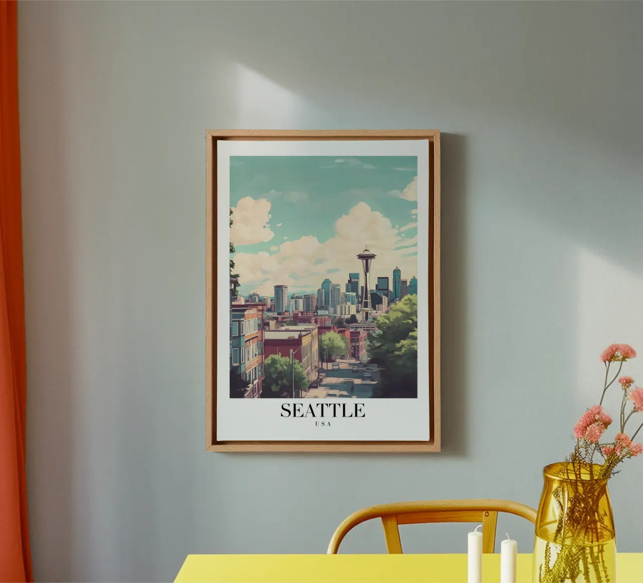 Seattle Skyline Art Print - Space Needle & Stadsgezicht canvas met Baklijst van homdeco