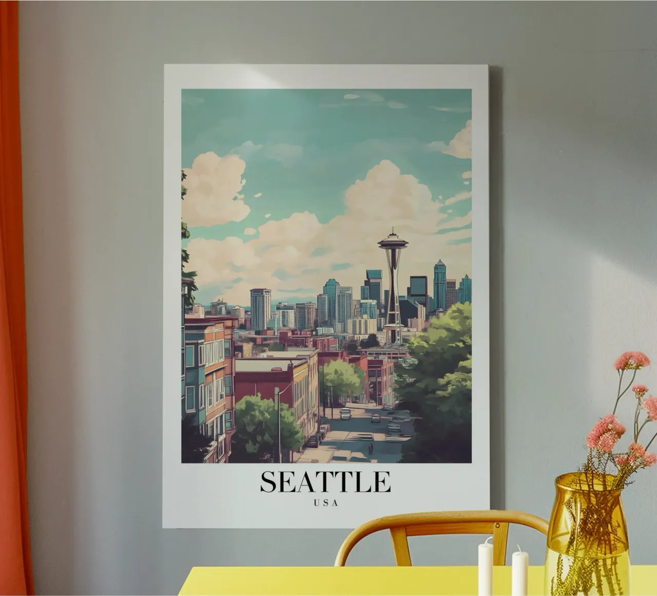 Seattle Skyline Art Print - Space Needle & Stadsgezicht canvas met Baklijst van homdeco
