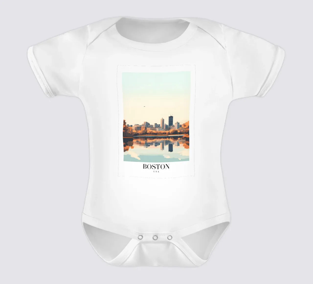 Stampa d'arte sullo skyline di Boston - Riflesso del fiume Charles body neonato maniche corte da homdeco
