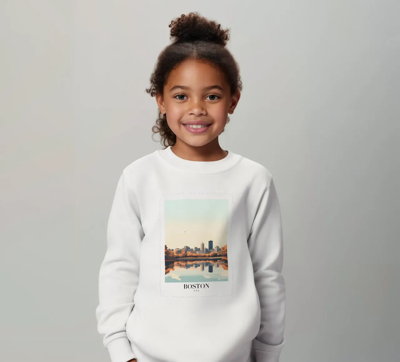 Stampa d'arte sullo skyline di Boston - Riflesso del fiume Charles felpa bambino da homdeco