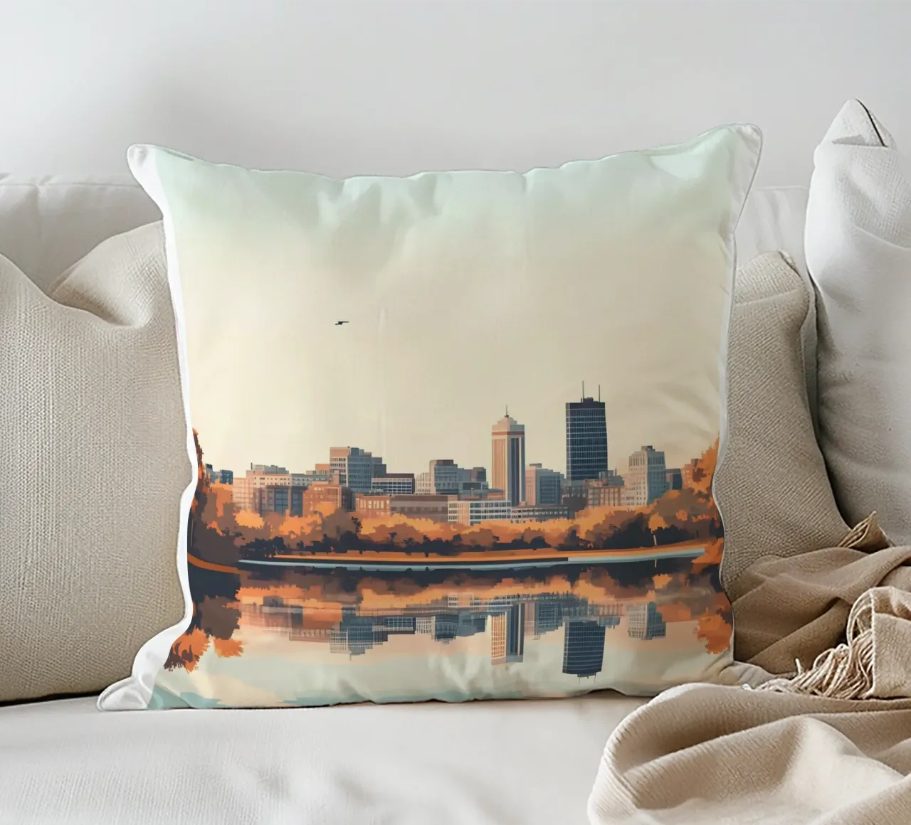 Stampa d'arte sullo skyline di Boston - Riflesso del fiume Charles cuscino da homdeco