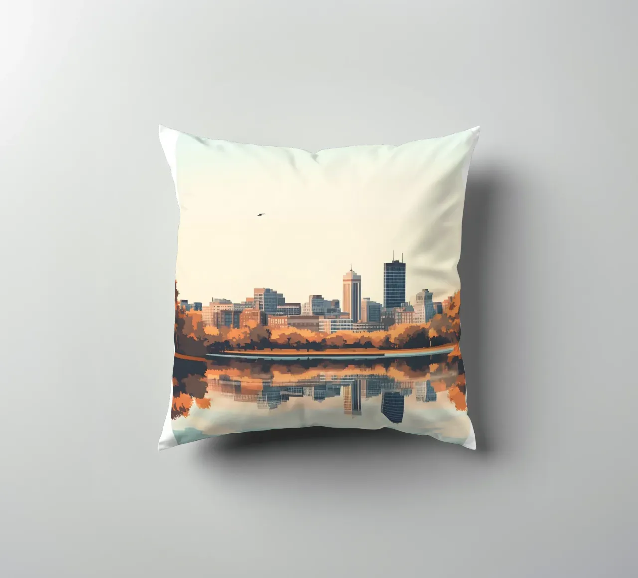 Stampa d'arte sullo skyline di Boston - Riflesso del fiume Charles cuscino da homdeco