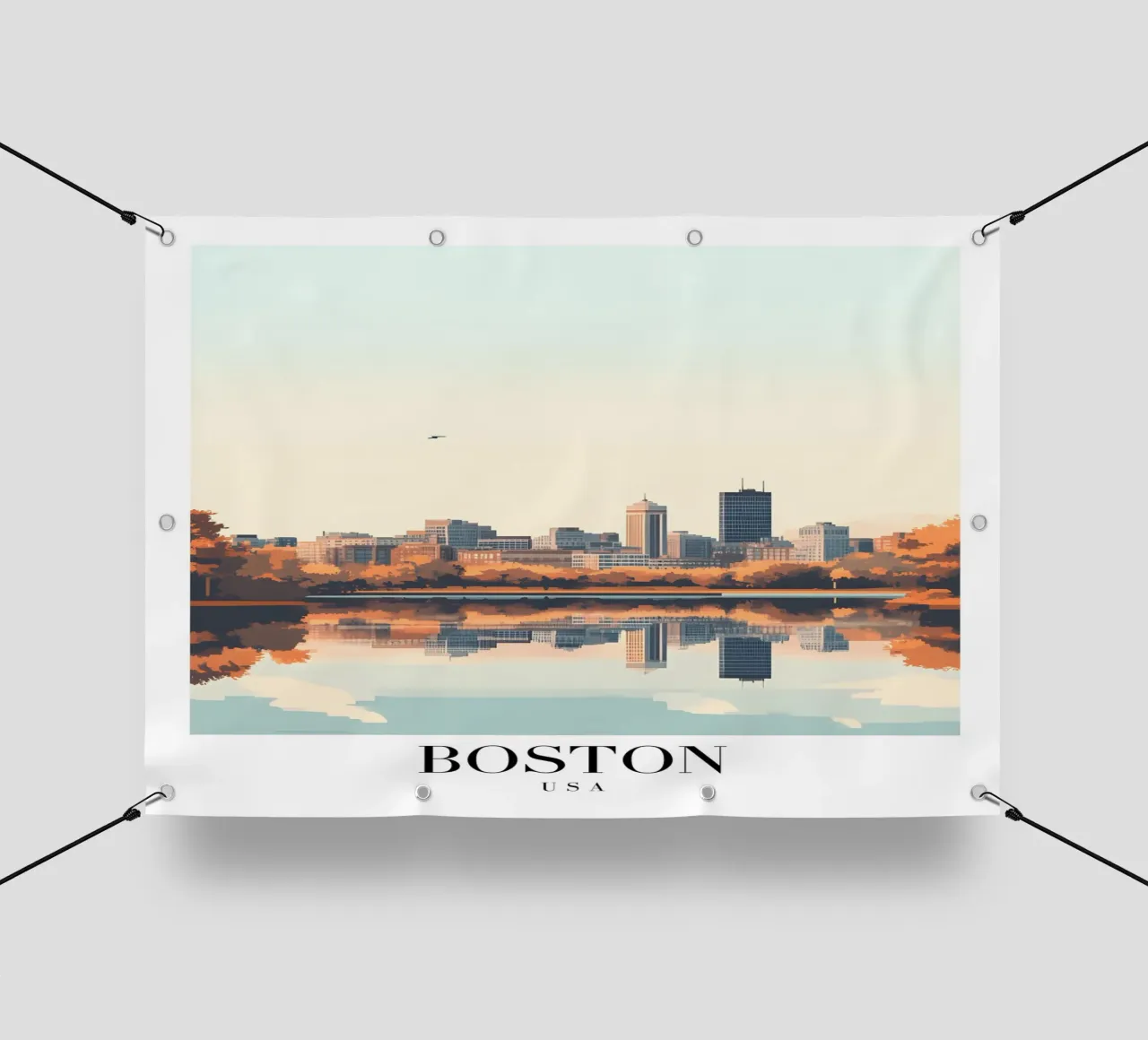 Stampa d'arte sullo skyline di Boston - Riflesso del fiume Charles telo in pvc da homdeco